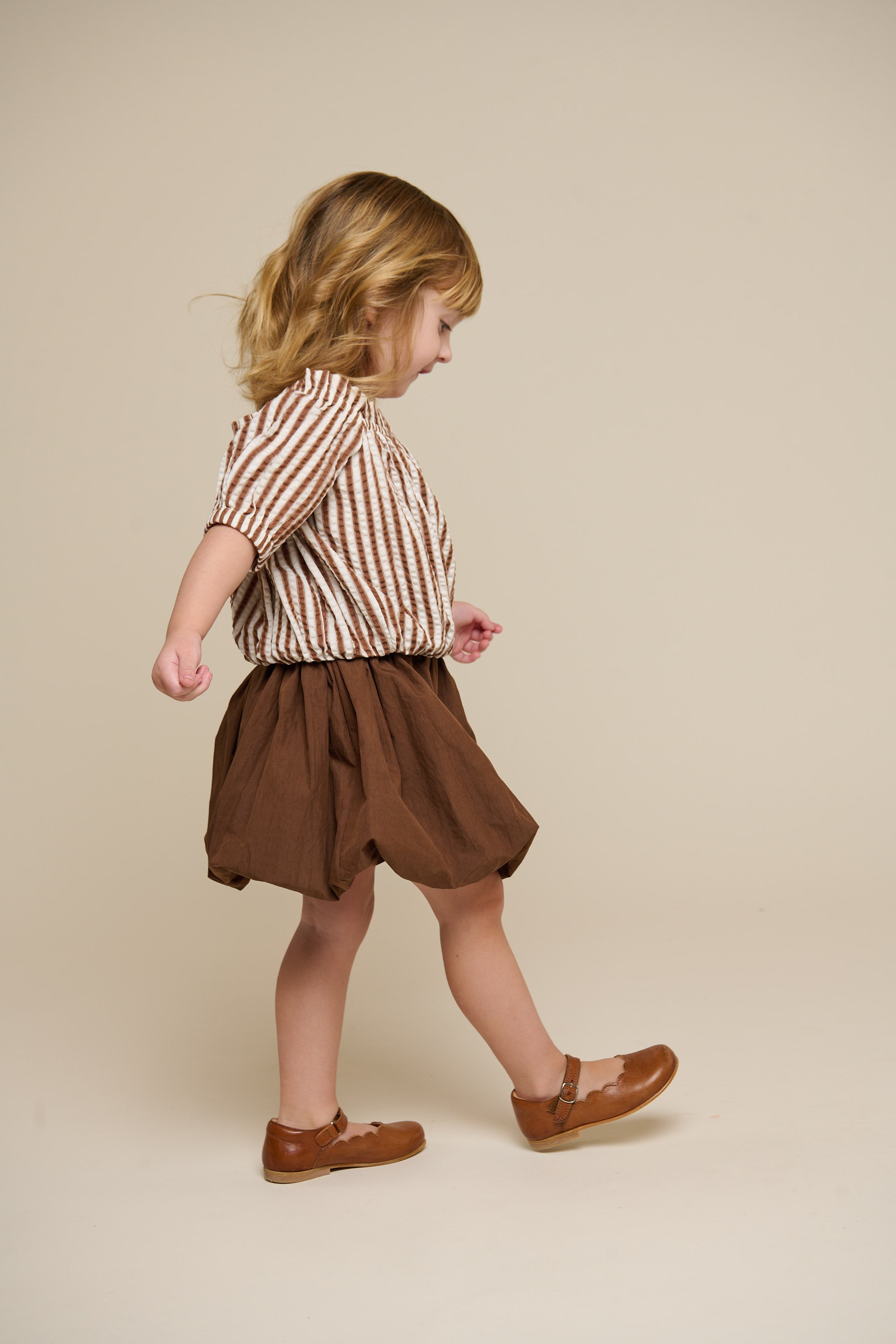 Striped Seersucker Top - Kids - Brown | 101191 Nadia