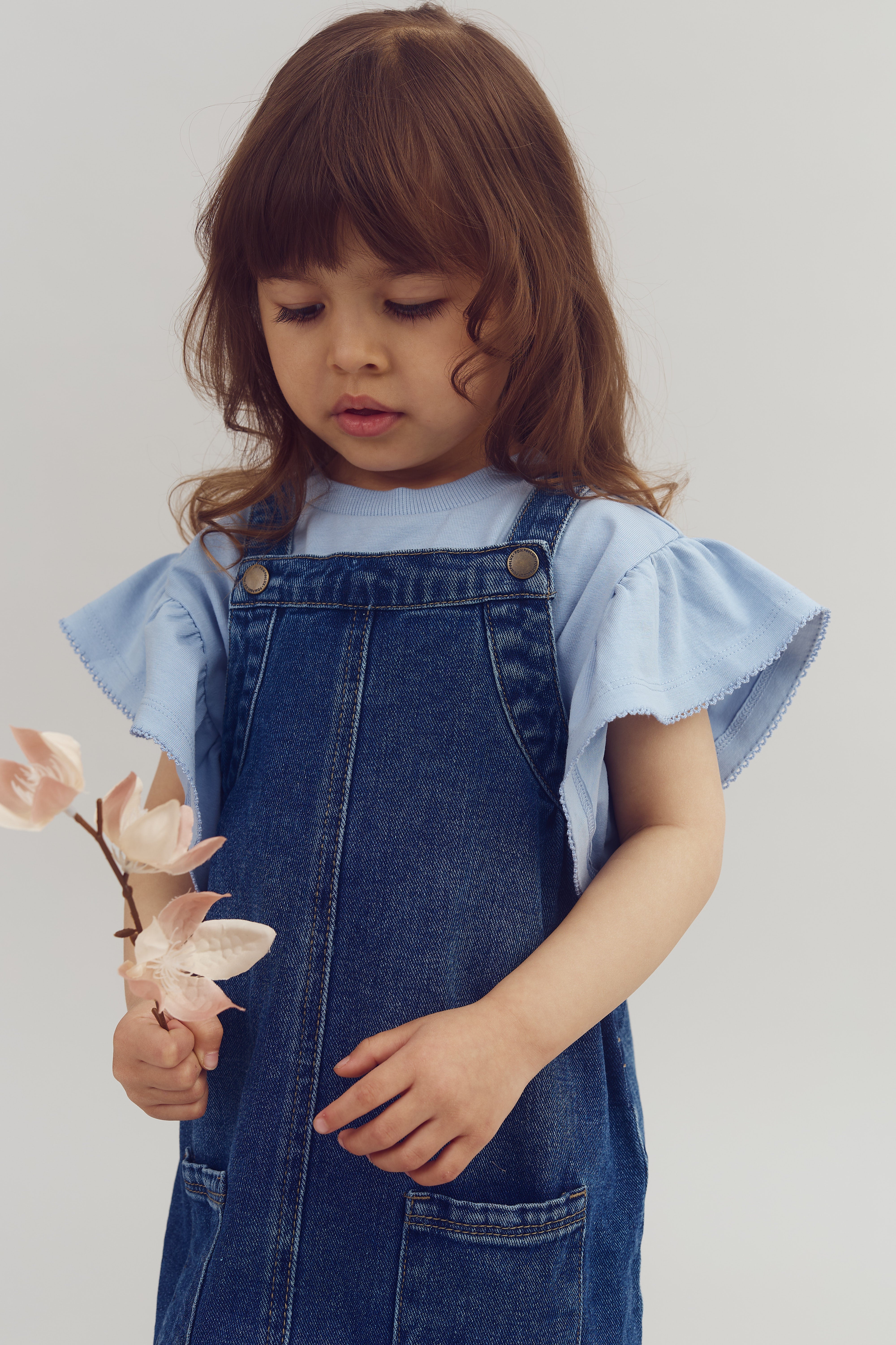 Ruffle Sleeve T-Shirt w. Picot stitch - Blue | 100257 Vilde