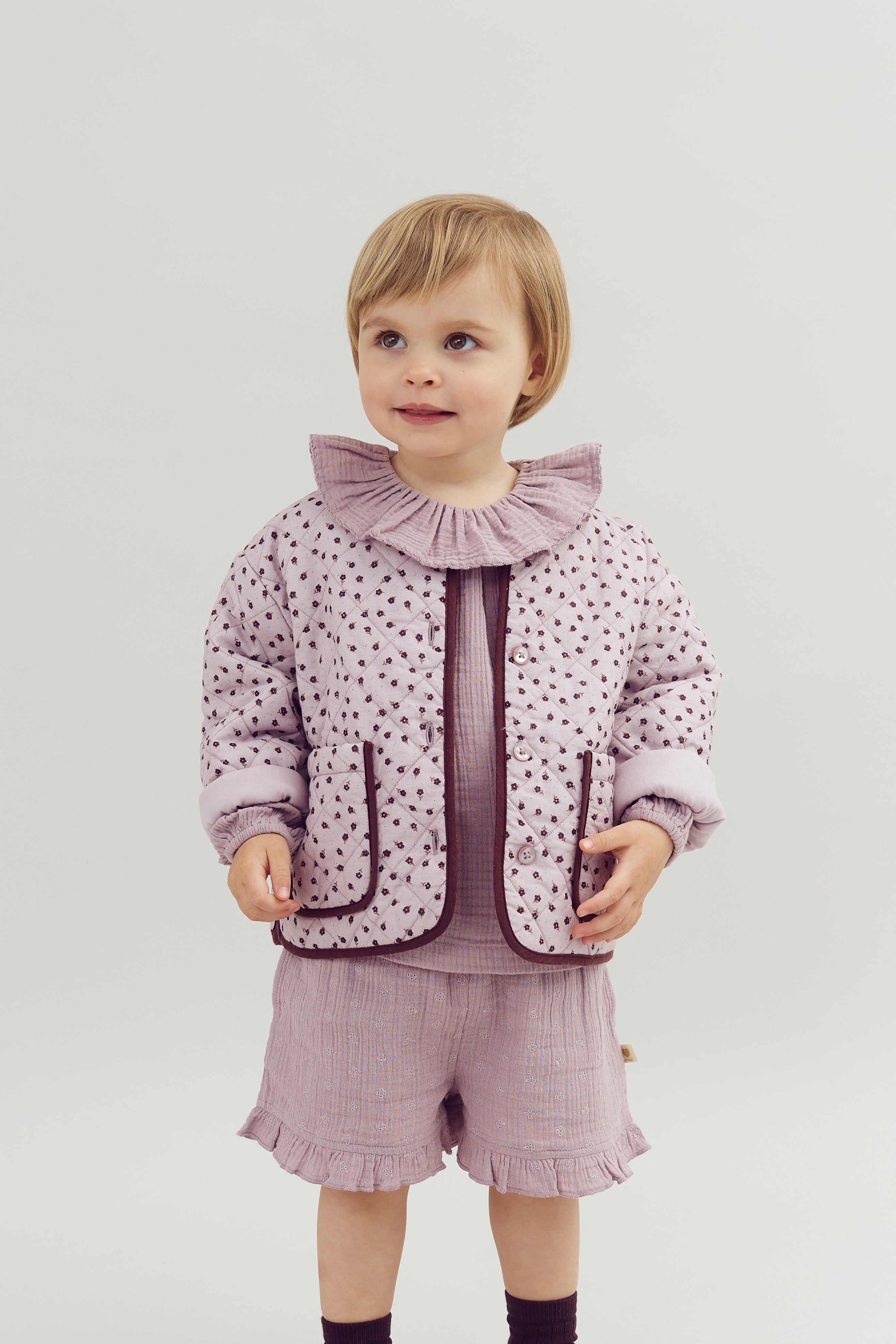 Muslin Shorts with Embroidery - Purple | 100246 Ella
