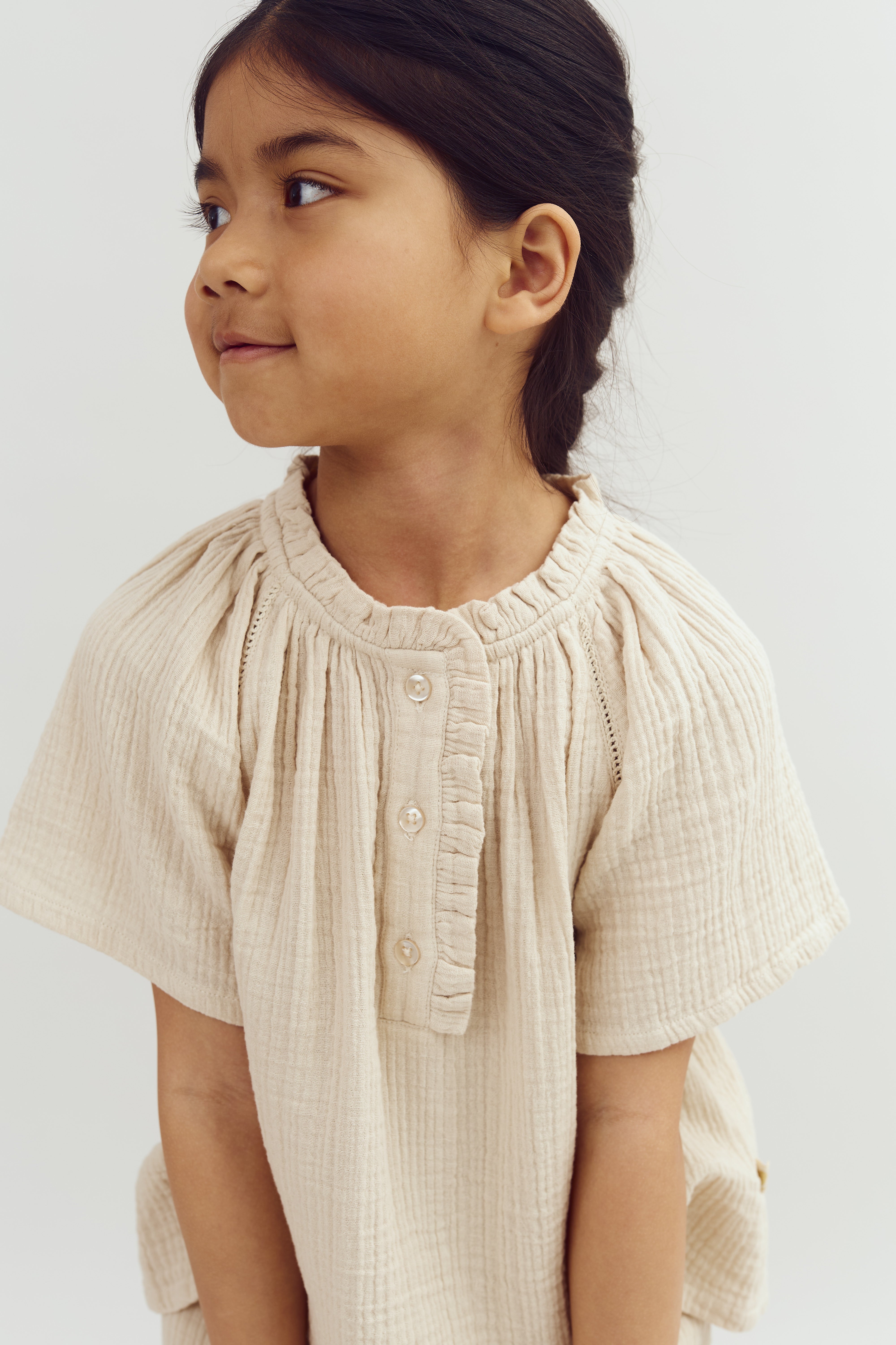 Muslin Placket Blouse - Light Beige | 100239 Ella