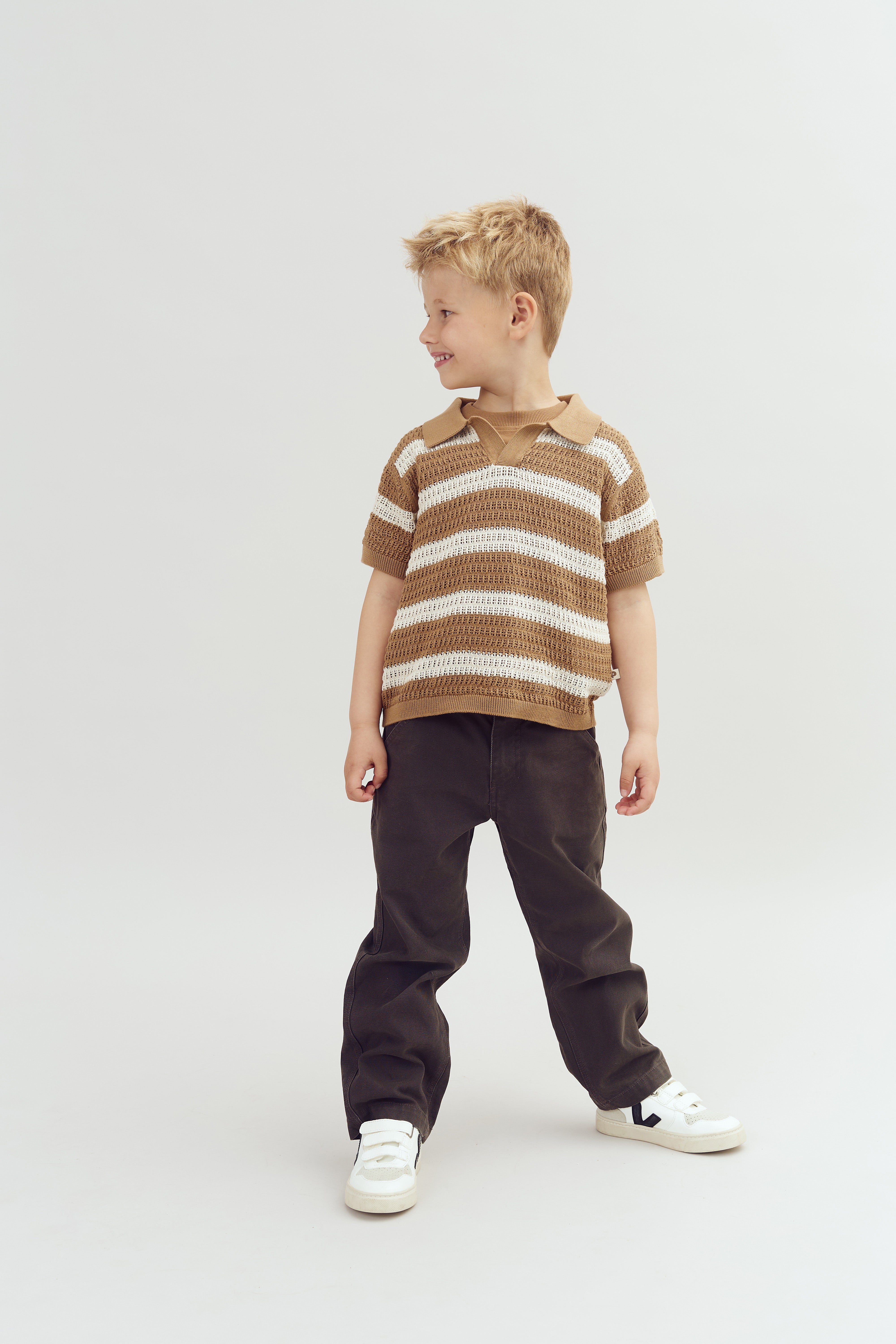 Striped Knit Polo - Walnut | 100277 Piet