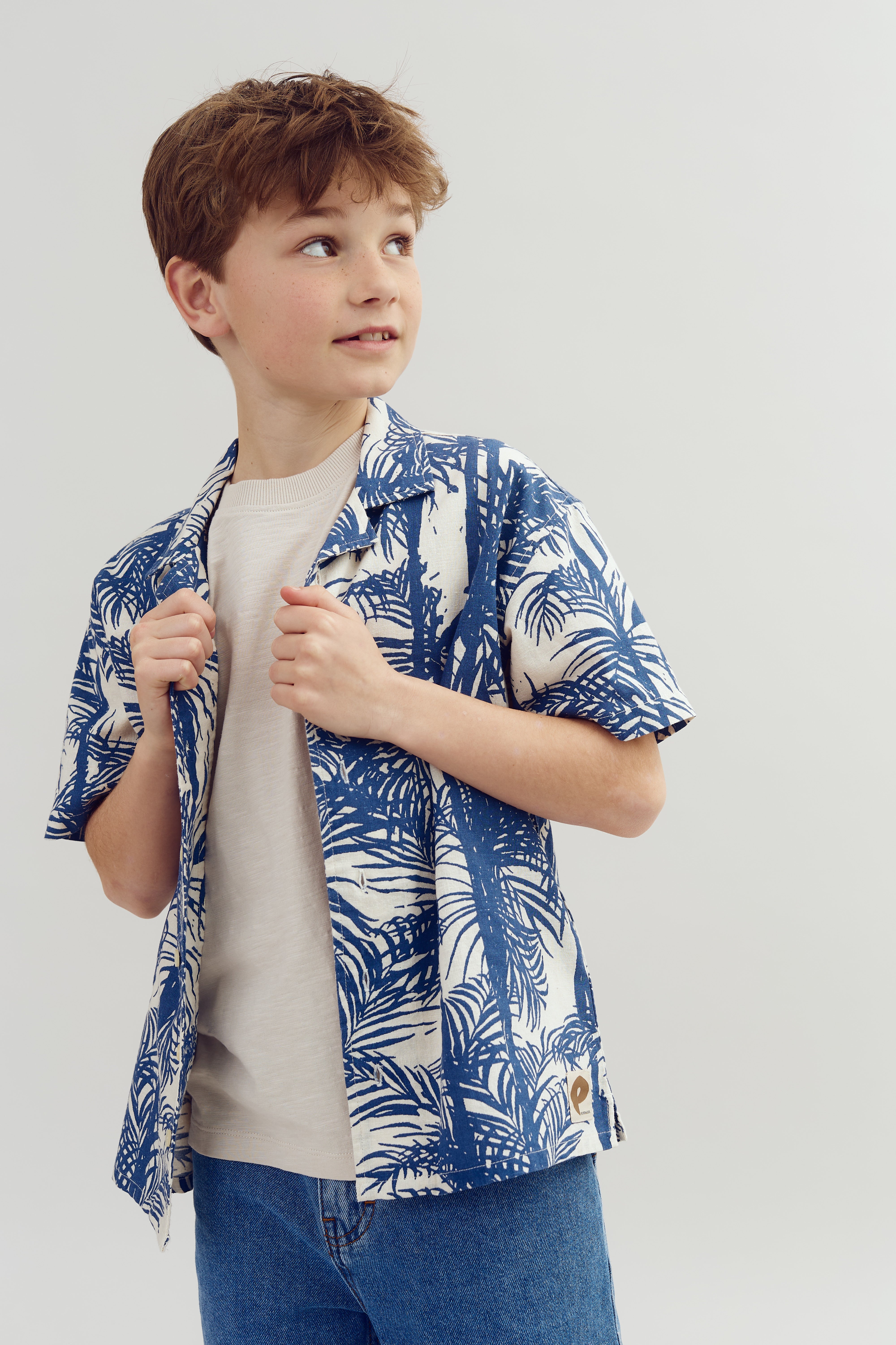 Linen Tropical Shirt - Tween - Blue | 100399 Mateo