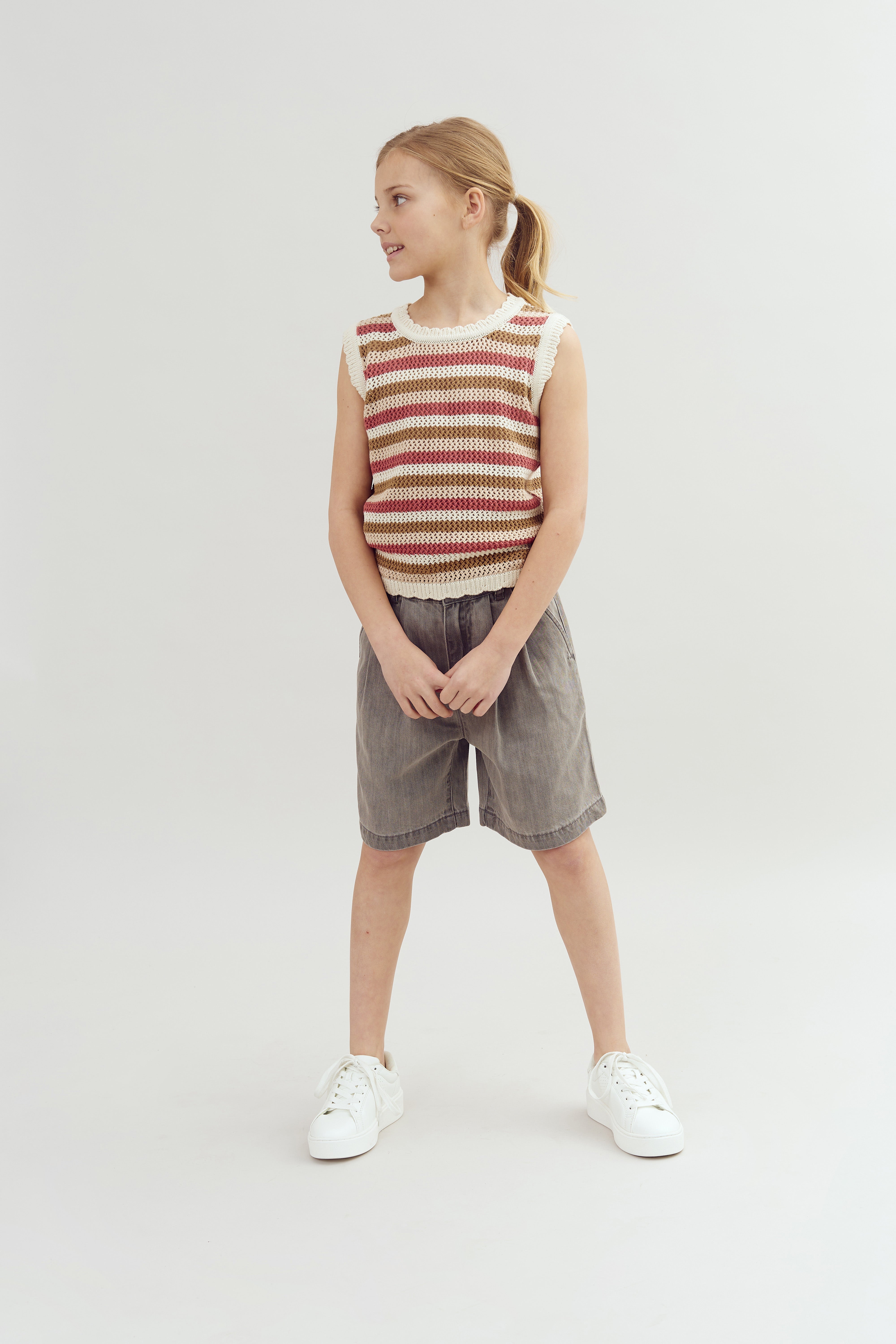 Striped Open-knit Top - Tween - Rose | 100393 Mary