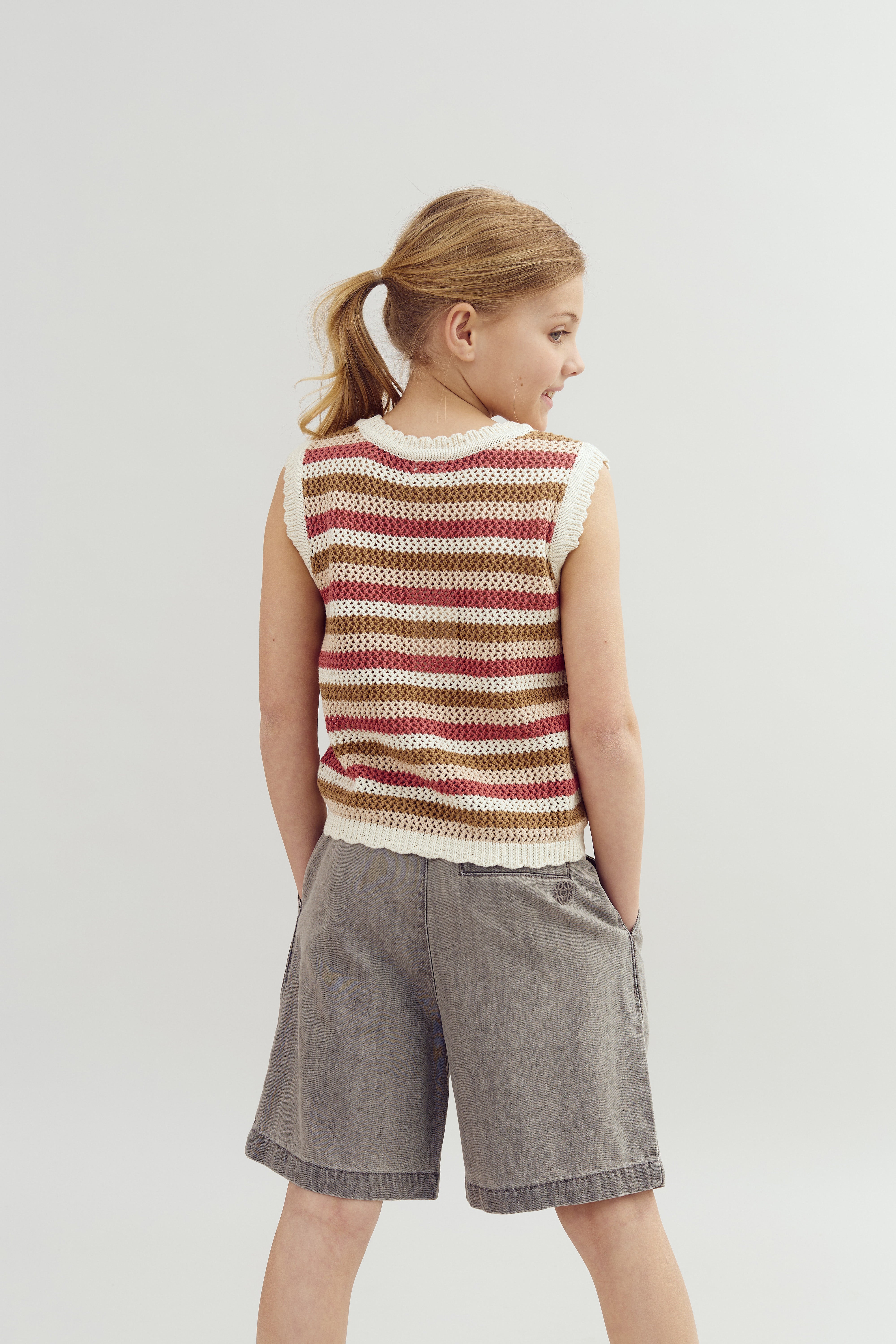 Striped Open-knit Top - Tween - Rose | 100393 Mary
