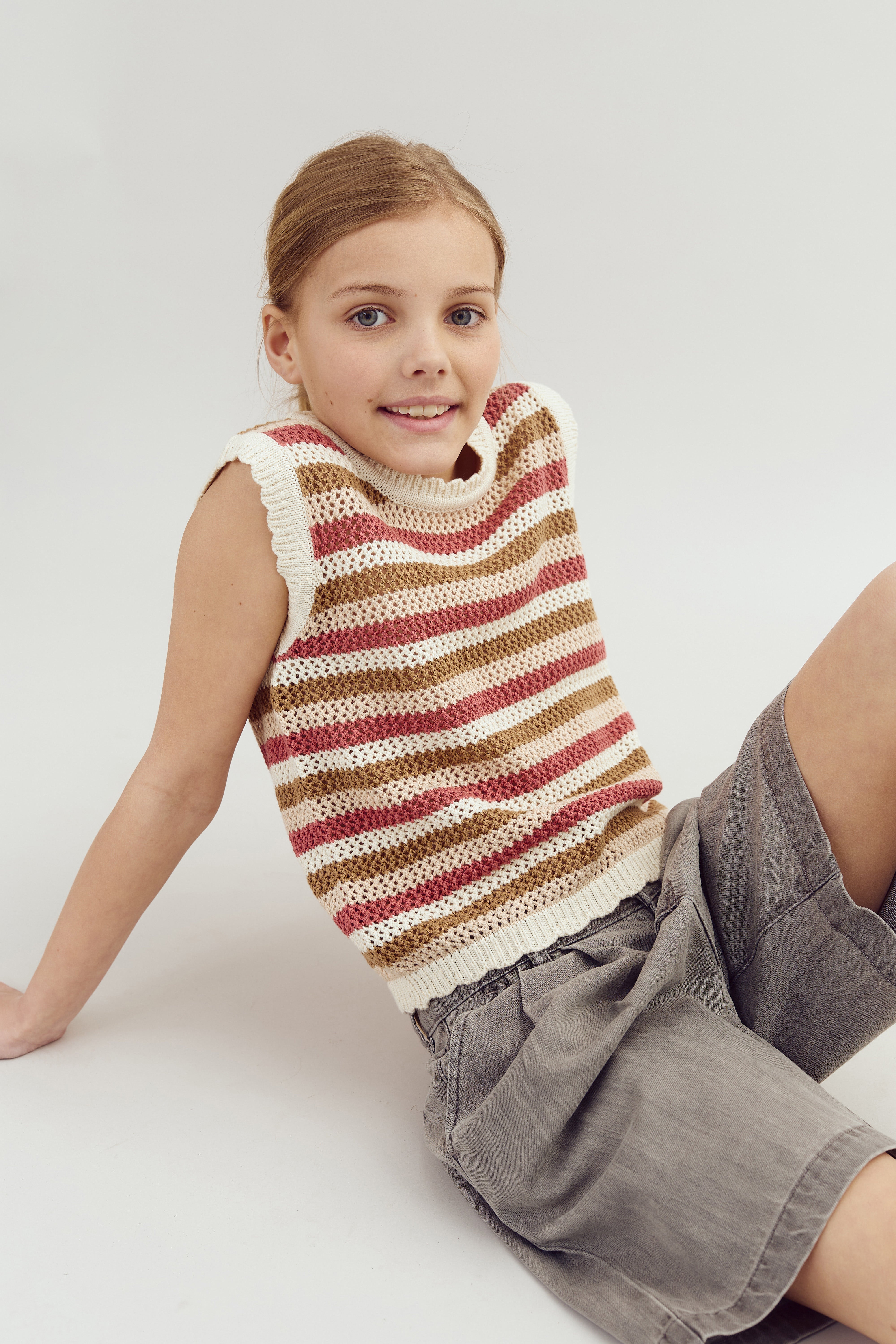 Striped Open-knit Top - Tween - Rose | 100393 Mary