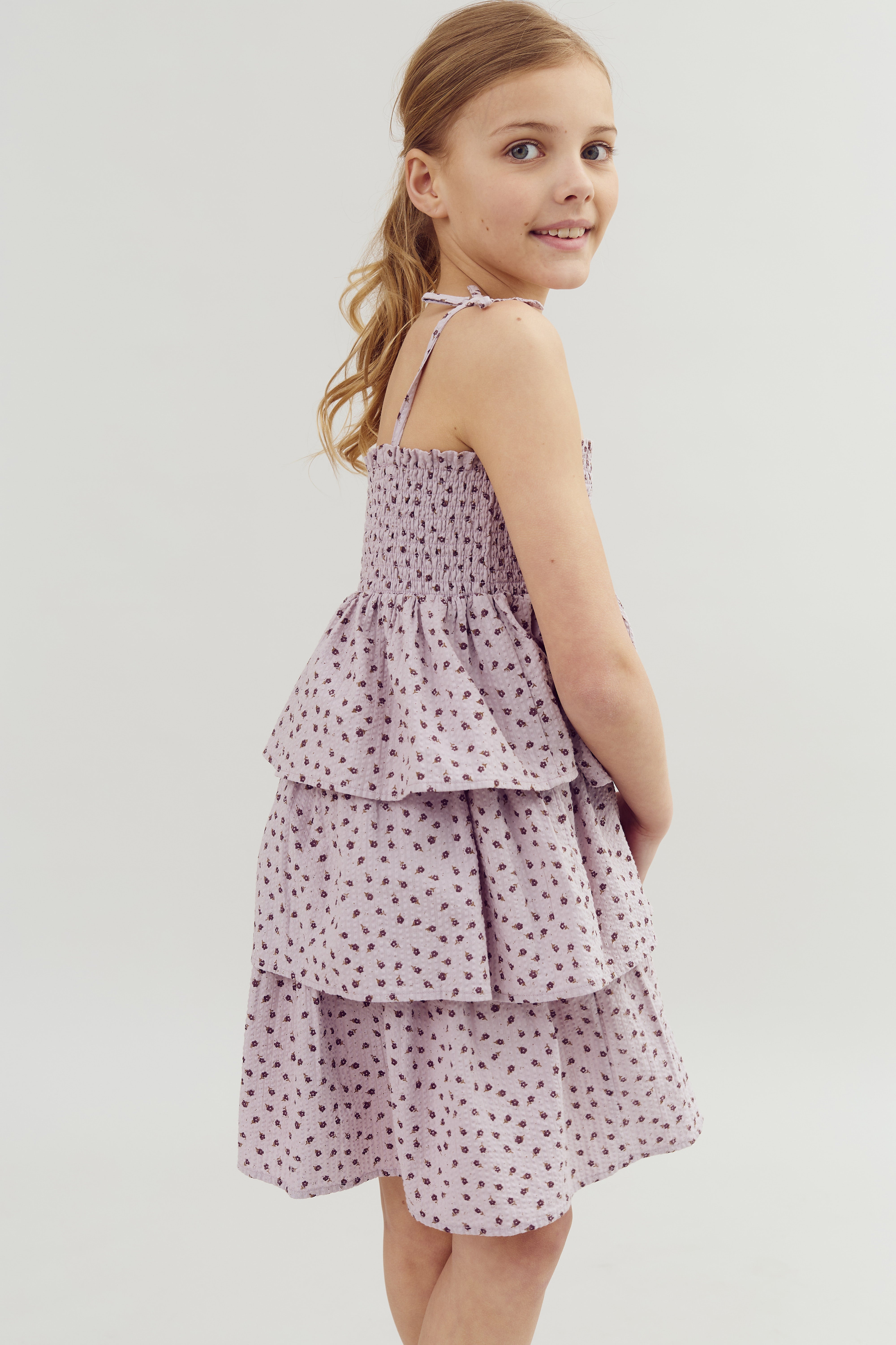 Flower Print Ruffle Dress - Tween - Purple Flower | 100432 Annie
