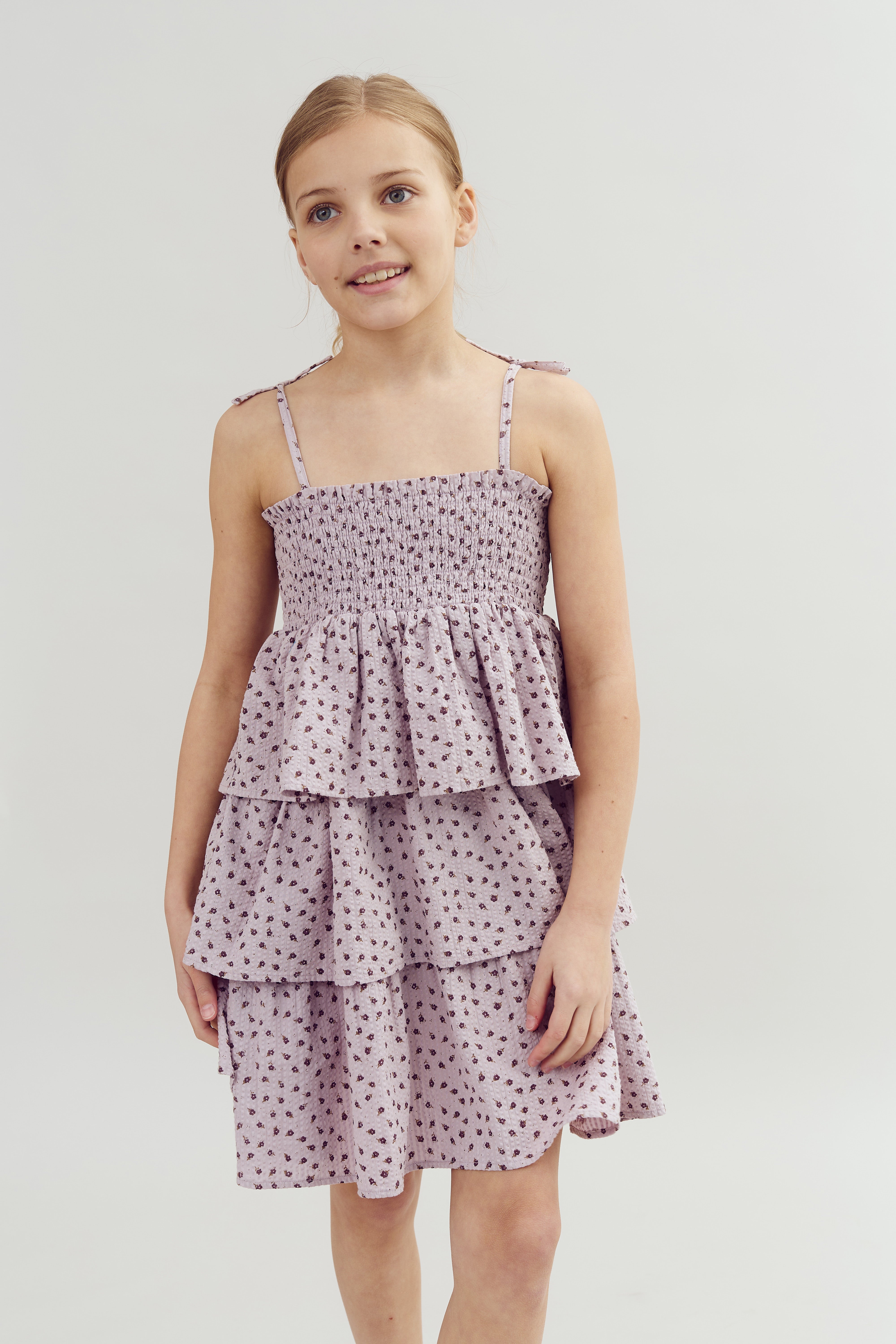 Flower Print Ruffle Dress - Tween - Purple Flower | 100432 Annie