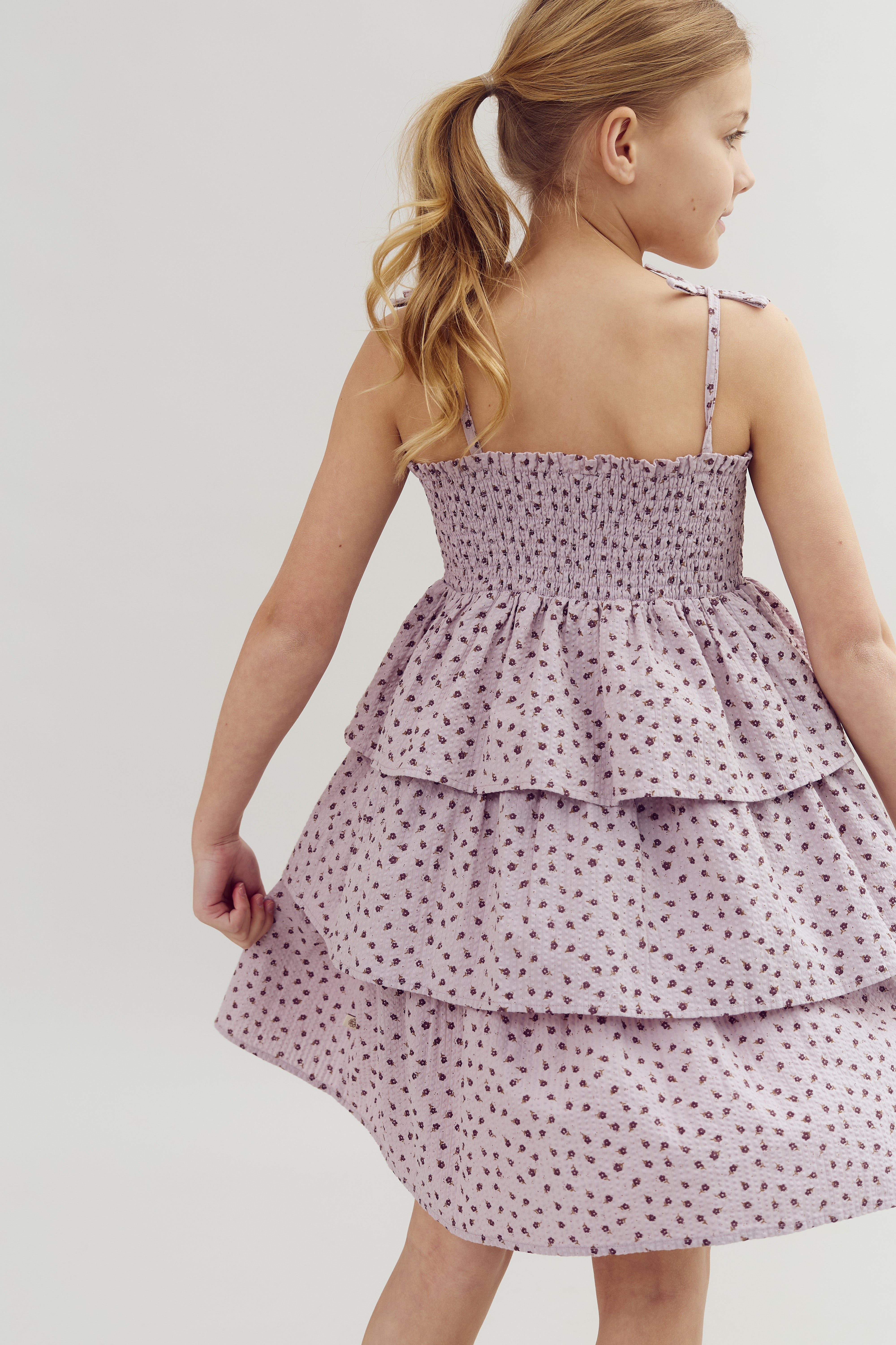 Flower Print Ruffle Dress - Tween - Purple Flower | 100432 Annie