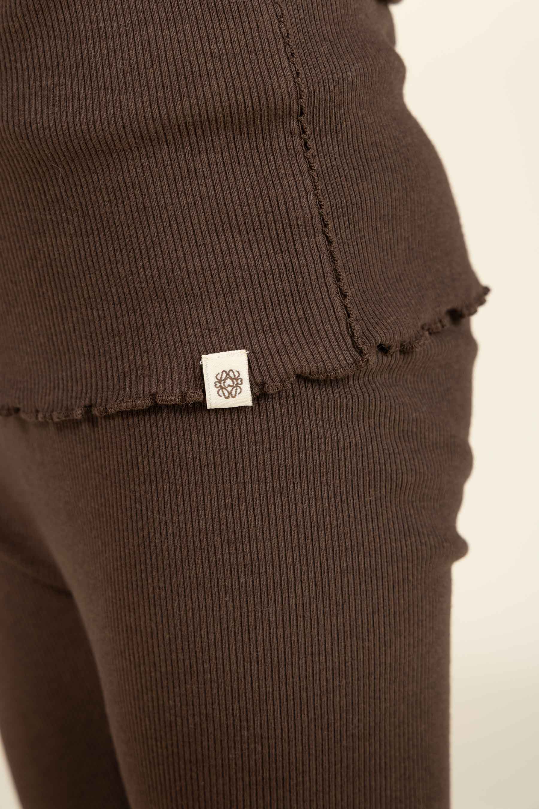 Long Sleeve Modal Rib T-Shirt with Picot edge - Kids - Chocolate | 100576 Mia