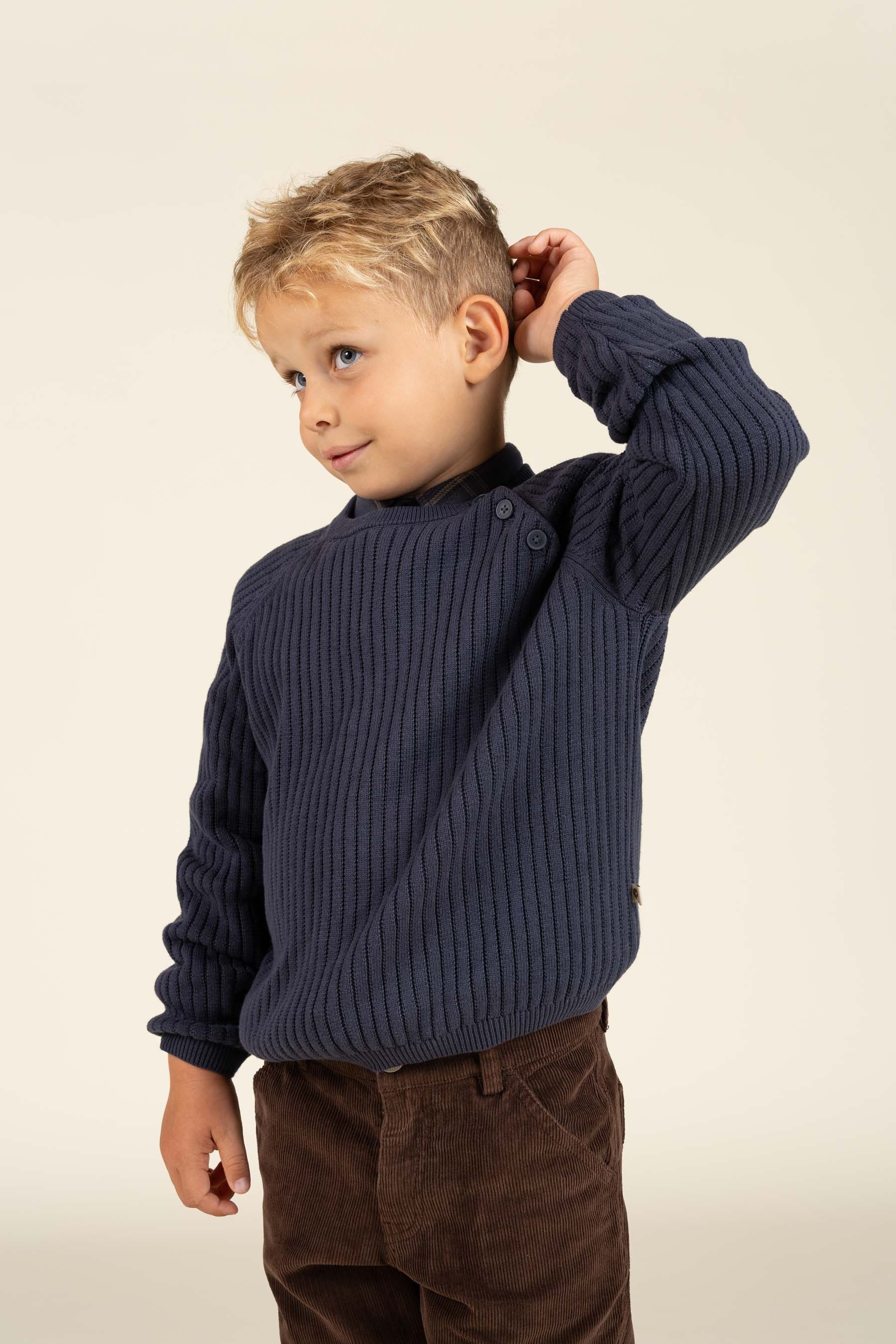 Cotton Knit Sweater - Kids - Navy | 100693 Jett