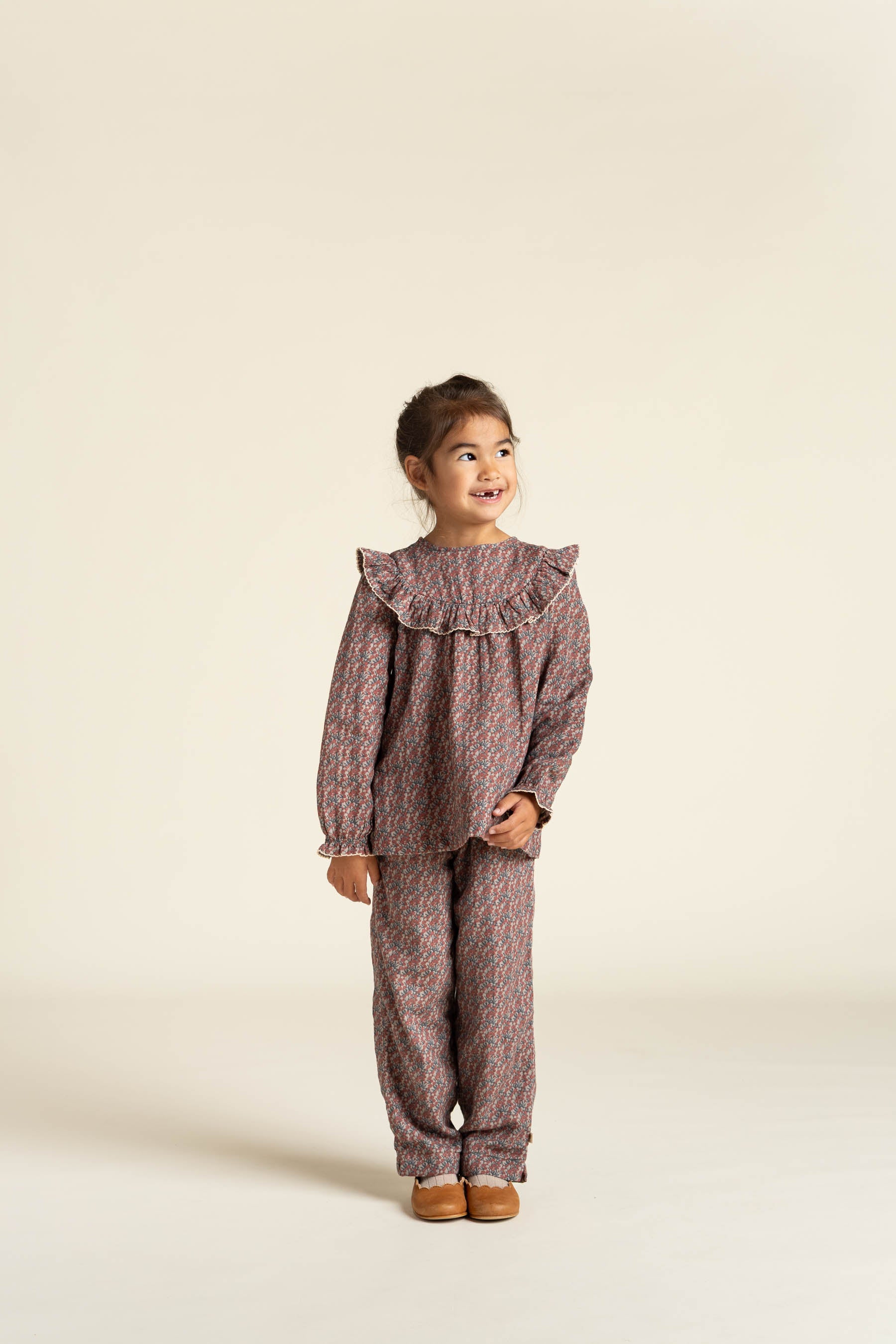 Printed Double Gauze Two-way Blouse - Kids - Rose / Green | 100731 Maggie