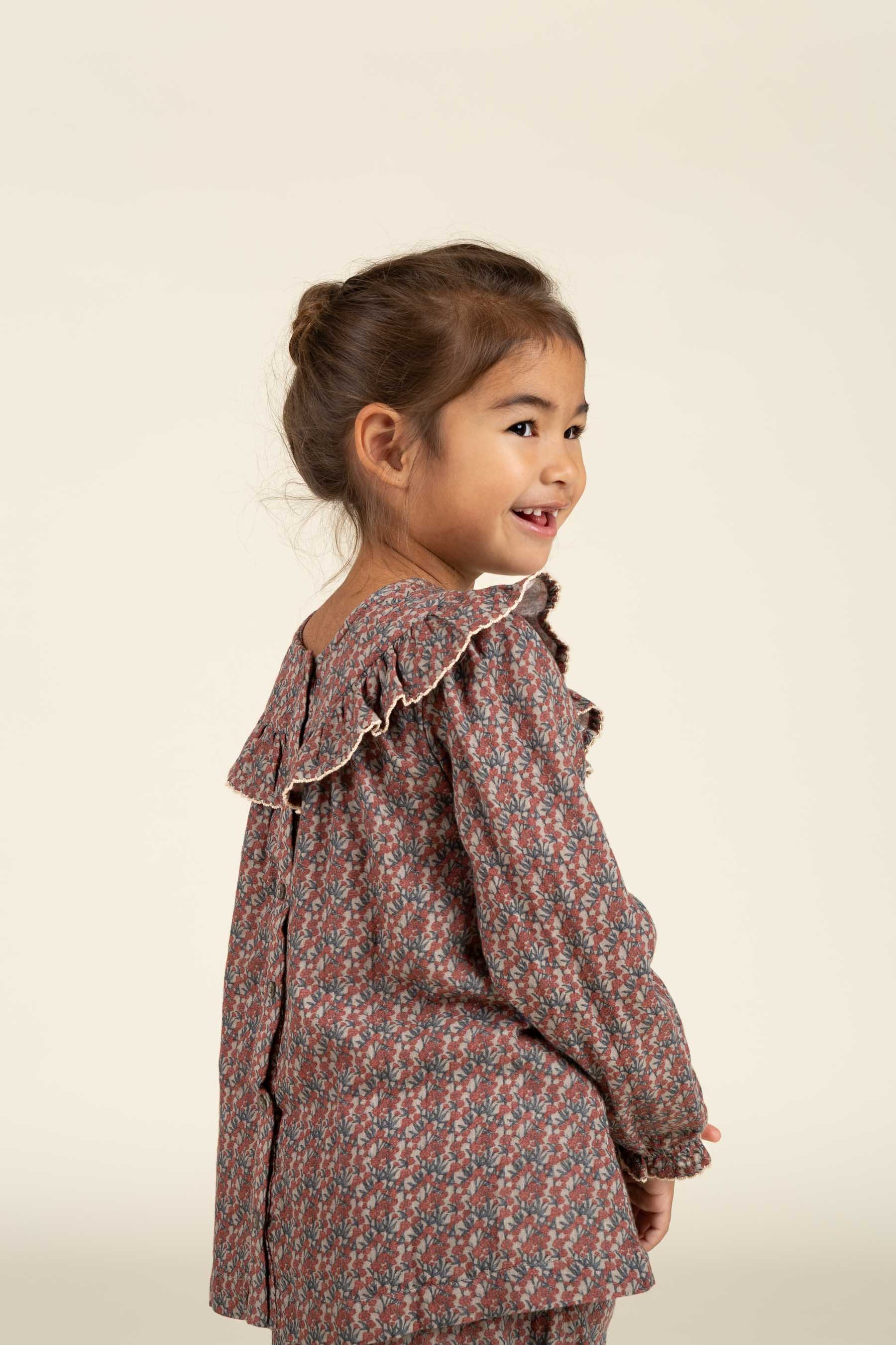 Printed Double Gauze Two-way Blouse - Kids - Rose / Green | 100731 Maggie