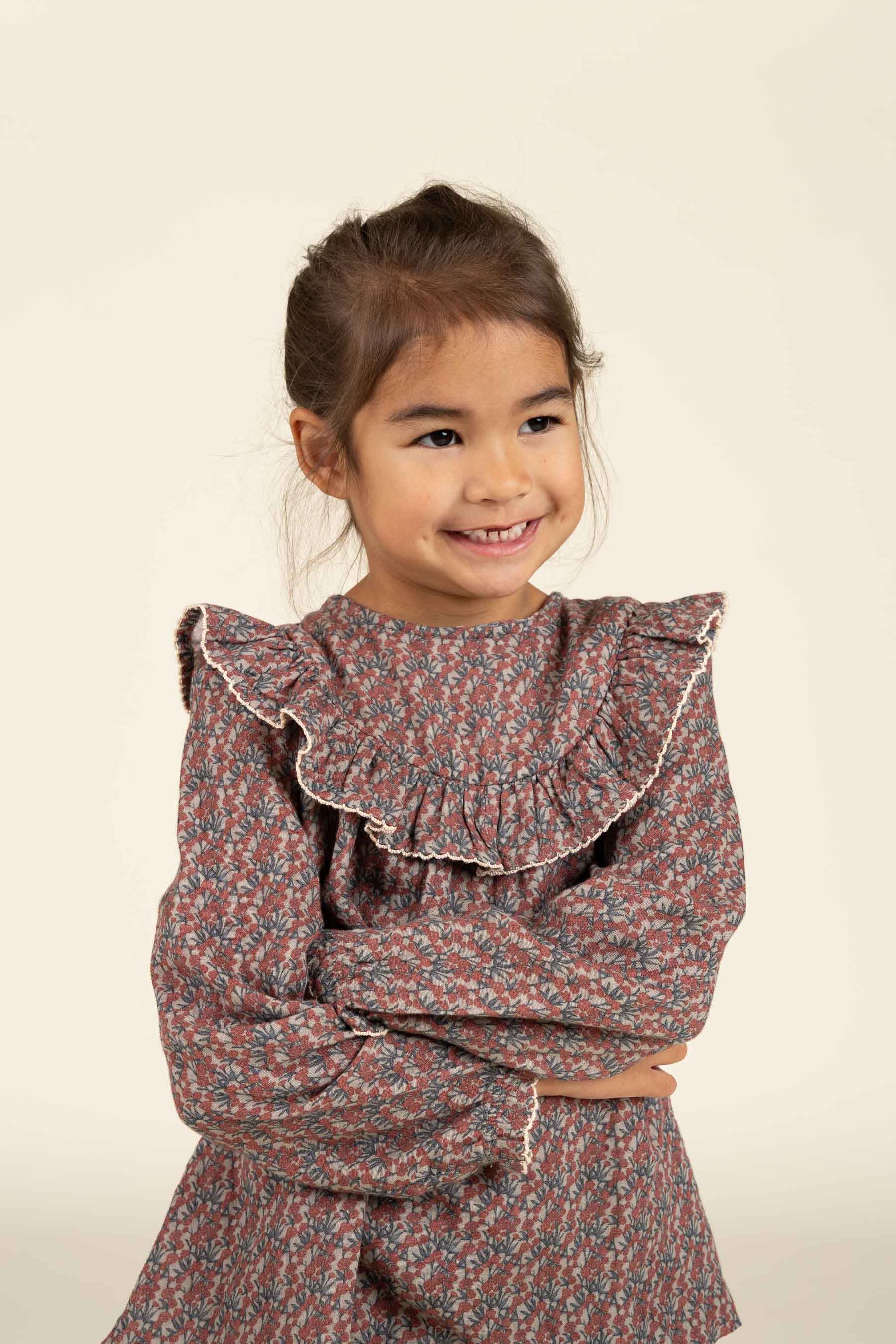 Printed Double Gauze Two-way Blouse - Kids - Rose / Green | 100731 Maggie