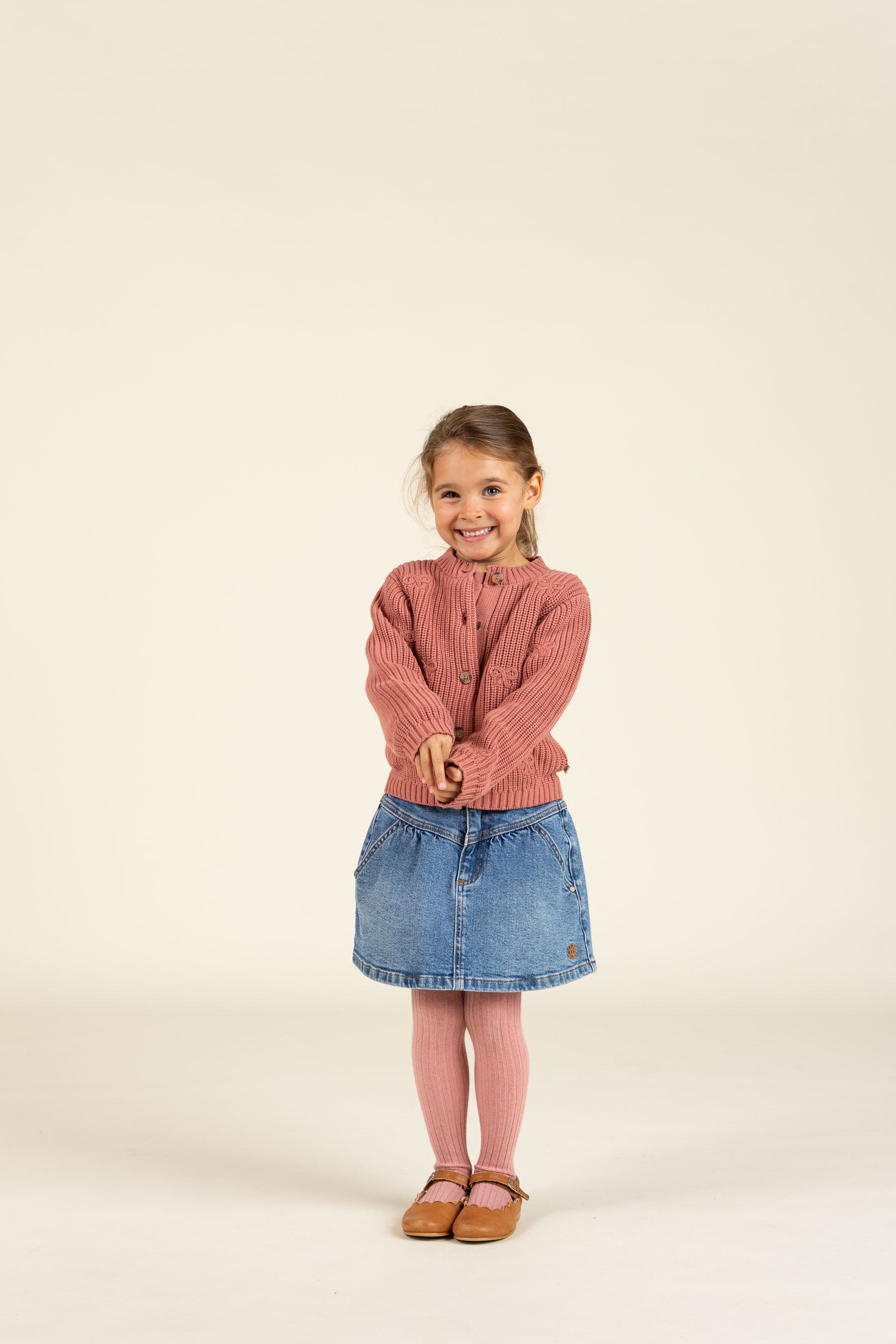 Cotton Knit Cardigan with Bows - Tween - Old Rose | 100793 Freya