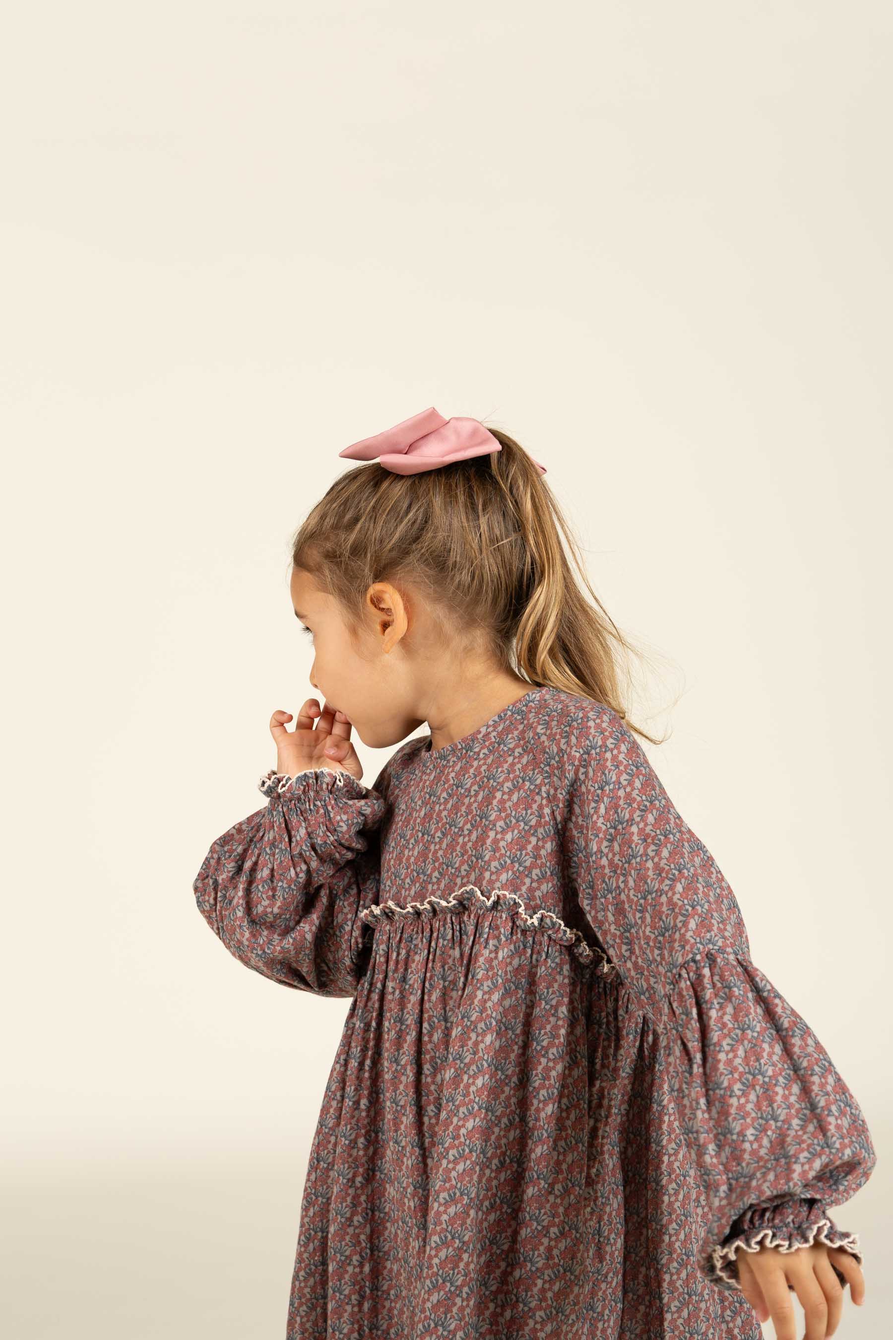 Printed Double Gauze Dress - Kids - Rose / Green | 100728 Maggie