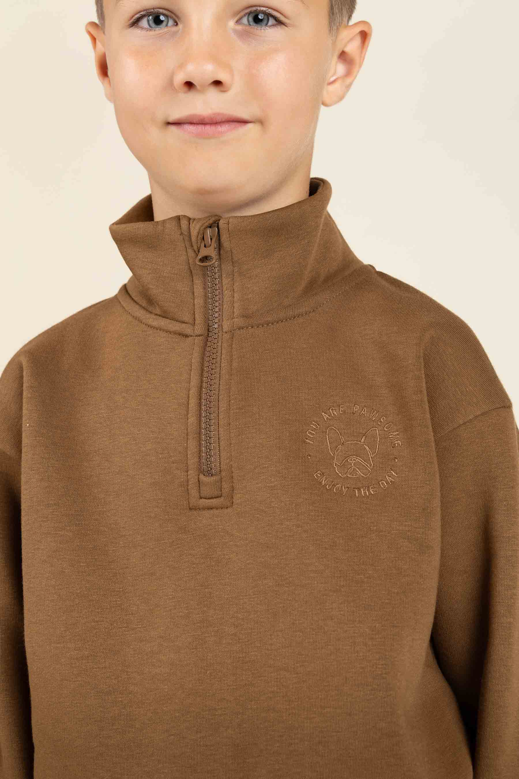 Half Zip Sweatshirt - Tween - Coffee | 100809 Tristan