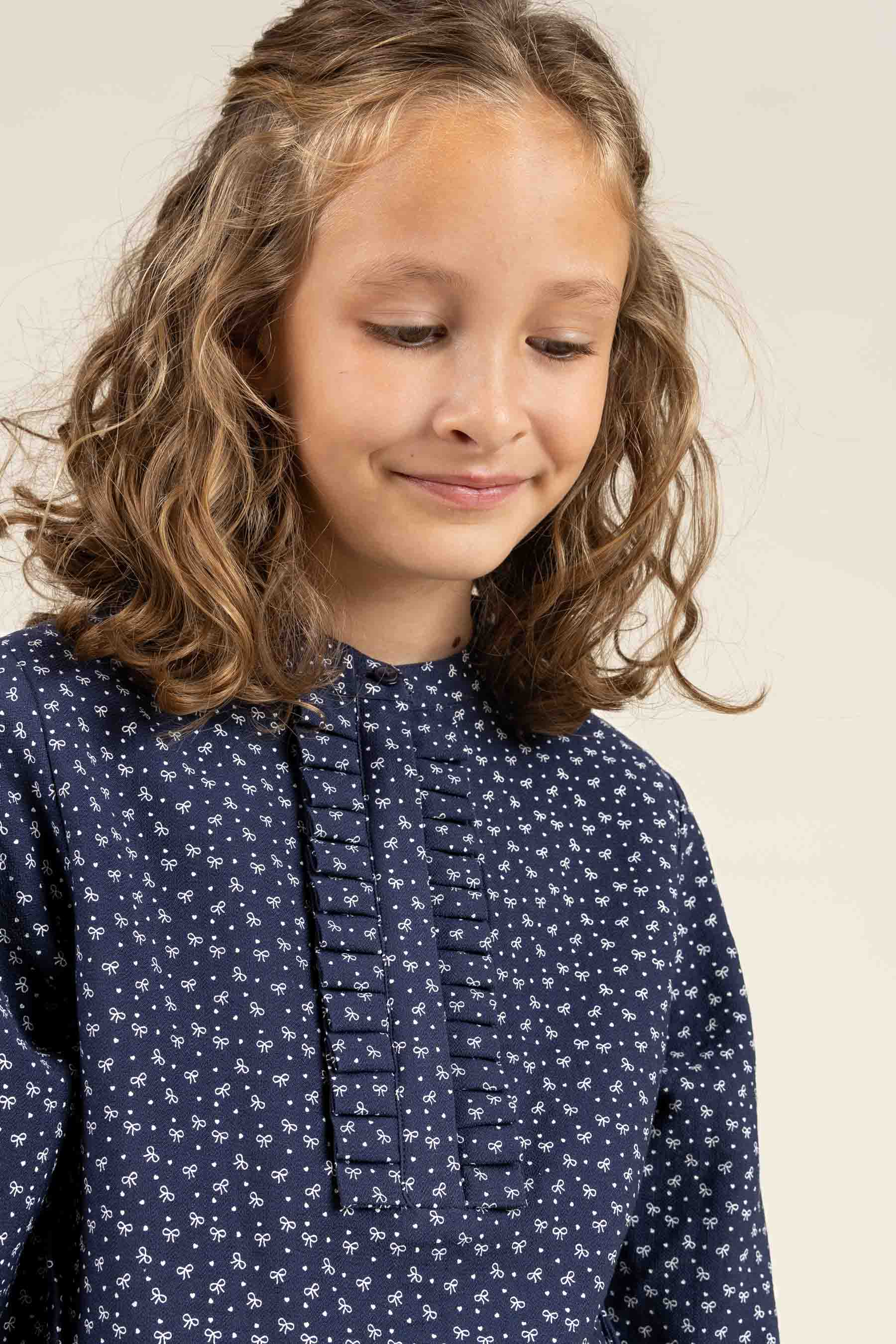 Printed Crepe viscose Shirtblouse - Tween - Navy | 100658 Ana