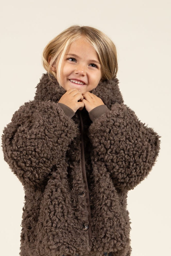 Faux Fur Hooded Jacket with Rib cuff - Kids - Chocolate | 100547 Ellie