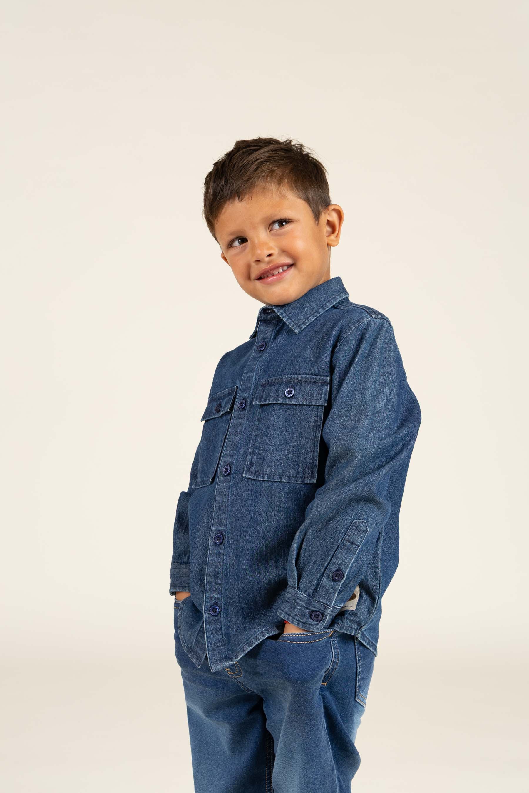 Denim Shirt - Kids - Dark Blue Denim | 100176 Delhi