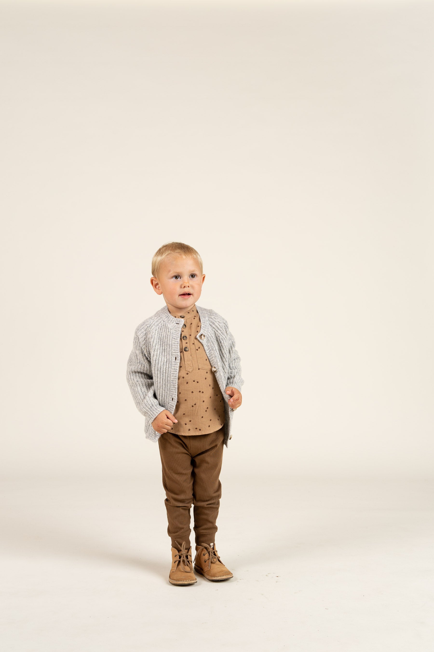 Herringbone Woven Cotton Shirt w/ Print - Kids - Light Brown | 100760 Edward