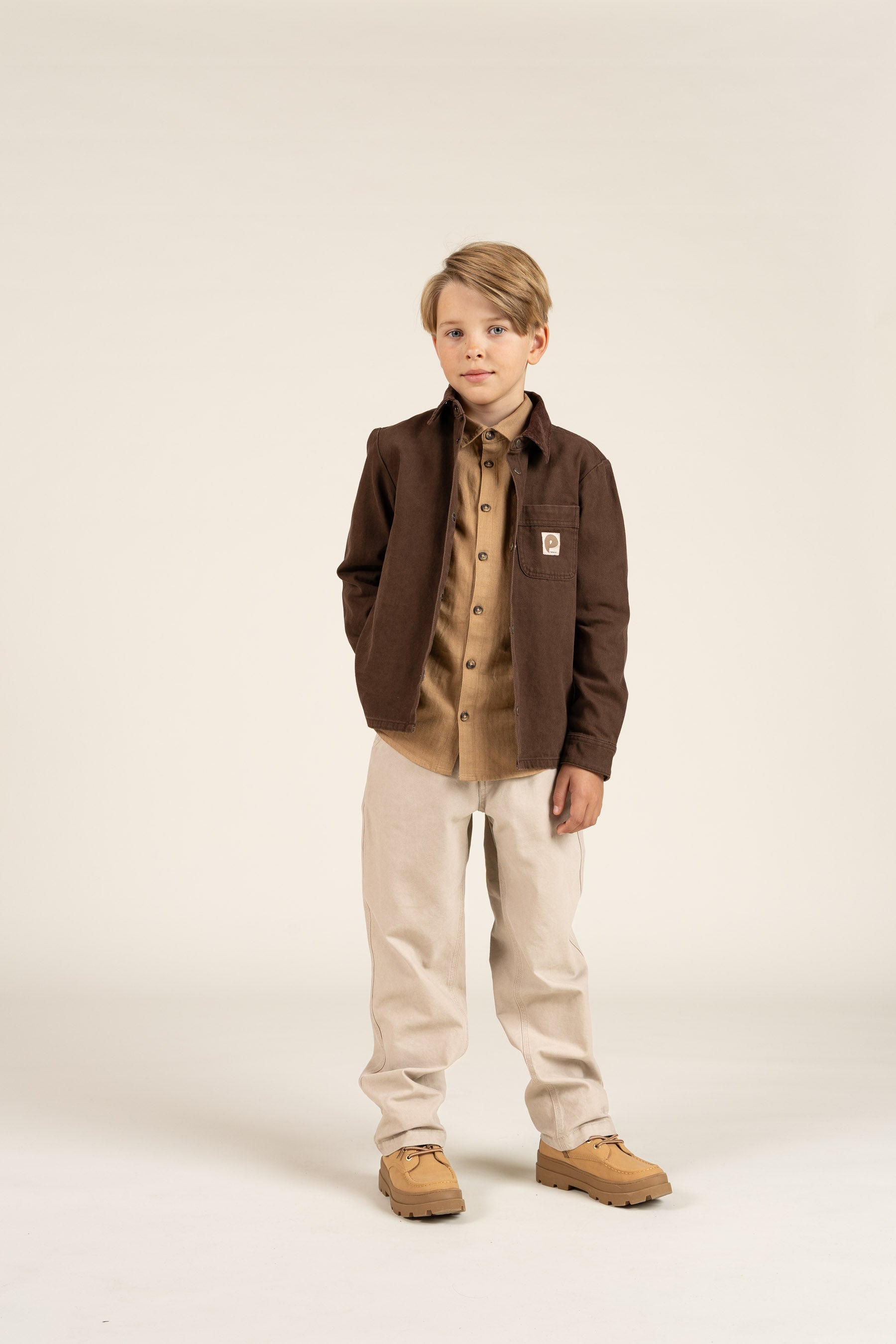 Herringbone Woven Cotton Shirt - Tween - Light Brown | 100804 Edward