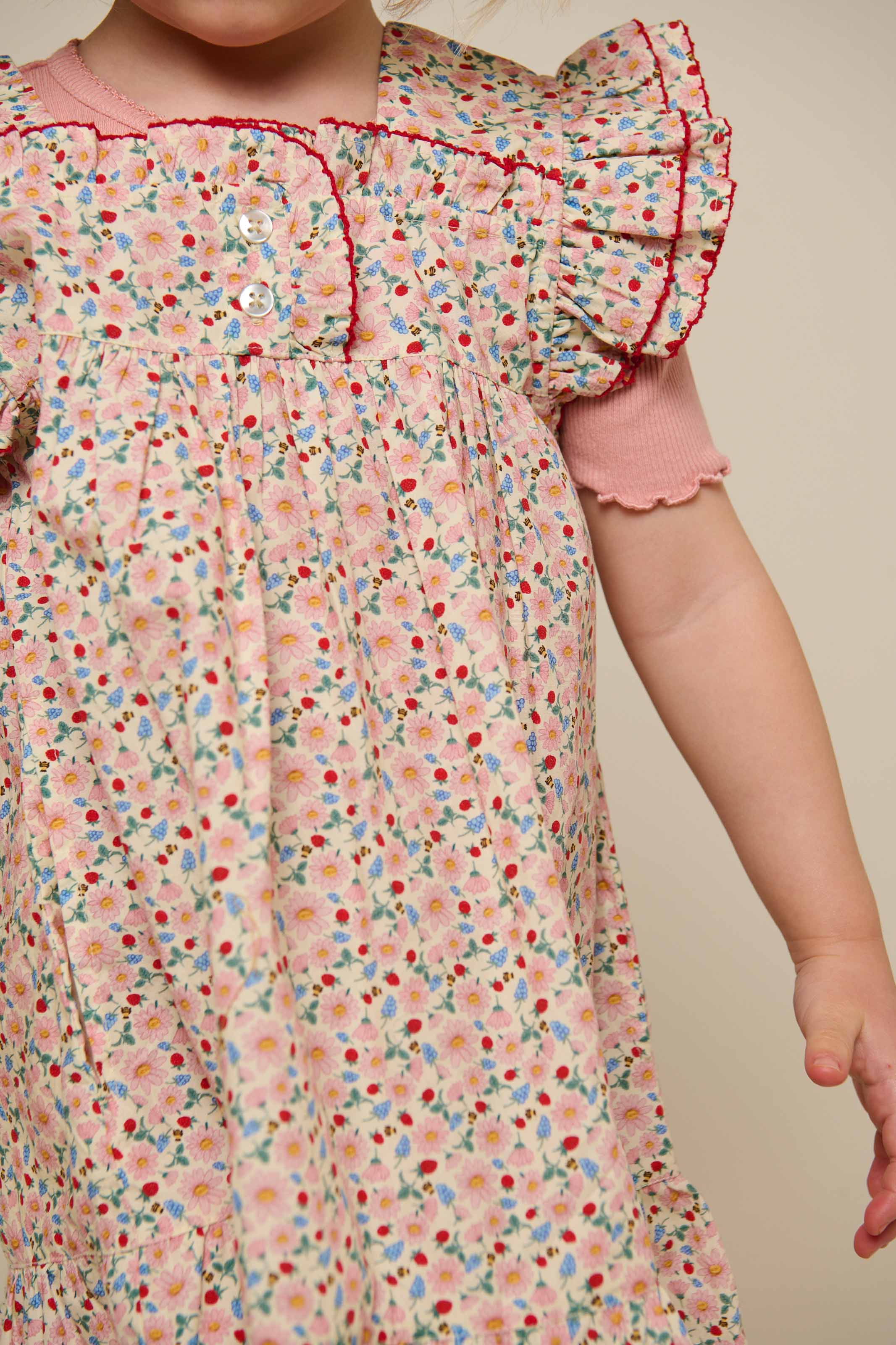 Flower Printed Poplin Dress - Kids - Rose | 100960 Poppy