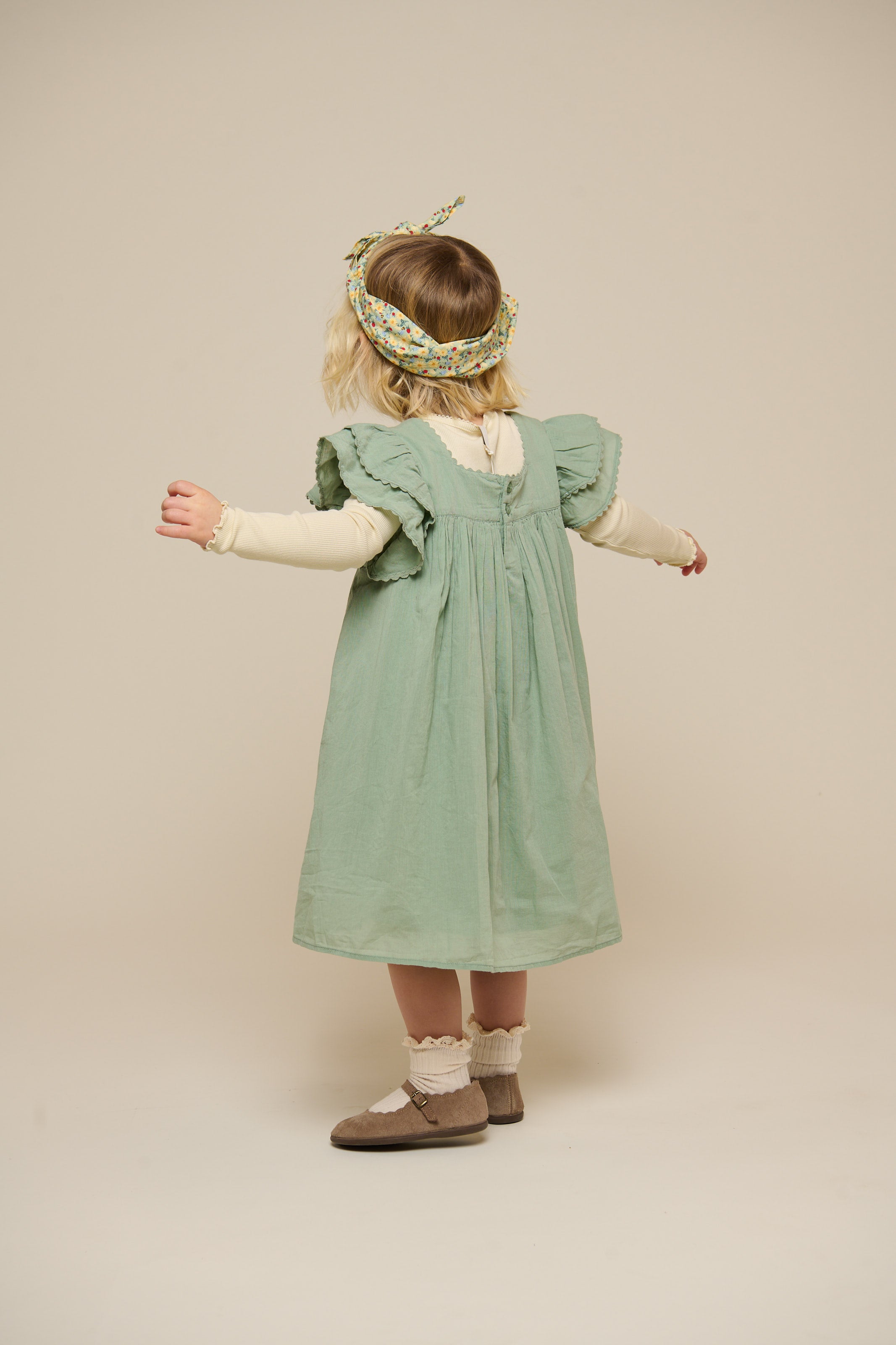Cotton Dress with Ric Rac Frill - Kids - Dusty Green | 101035 Alma