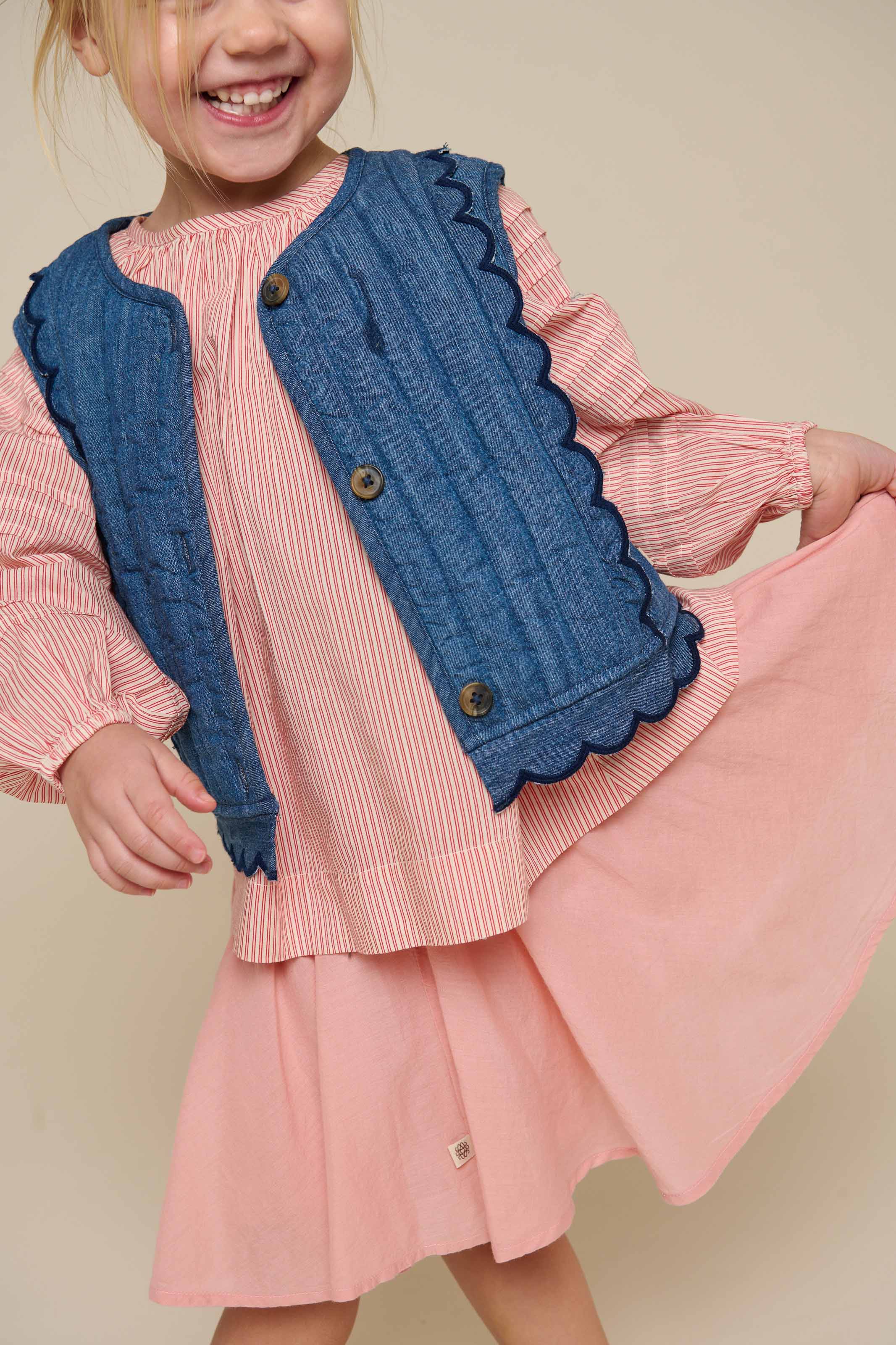 Long Sleeve Striped Blouse - Kids - Offwhite/Cherry Red | 100990 Willa