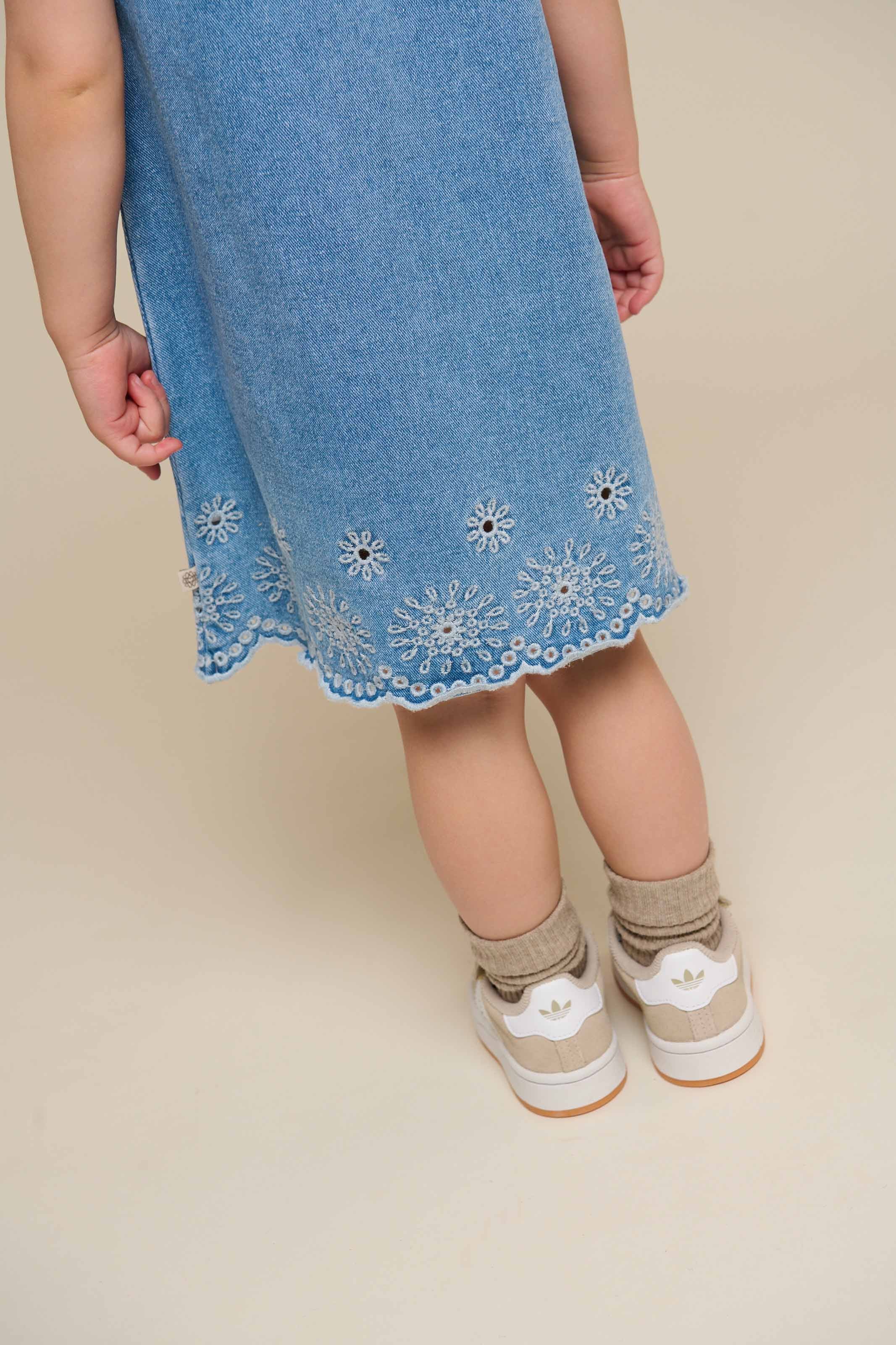 Embroidered Denim Mini Dress - Kids - Light Blue Denim | 101018 Vera