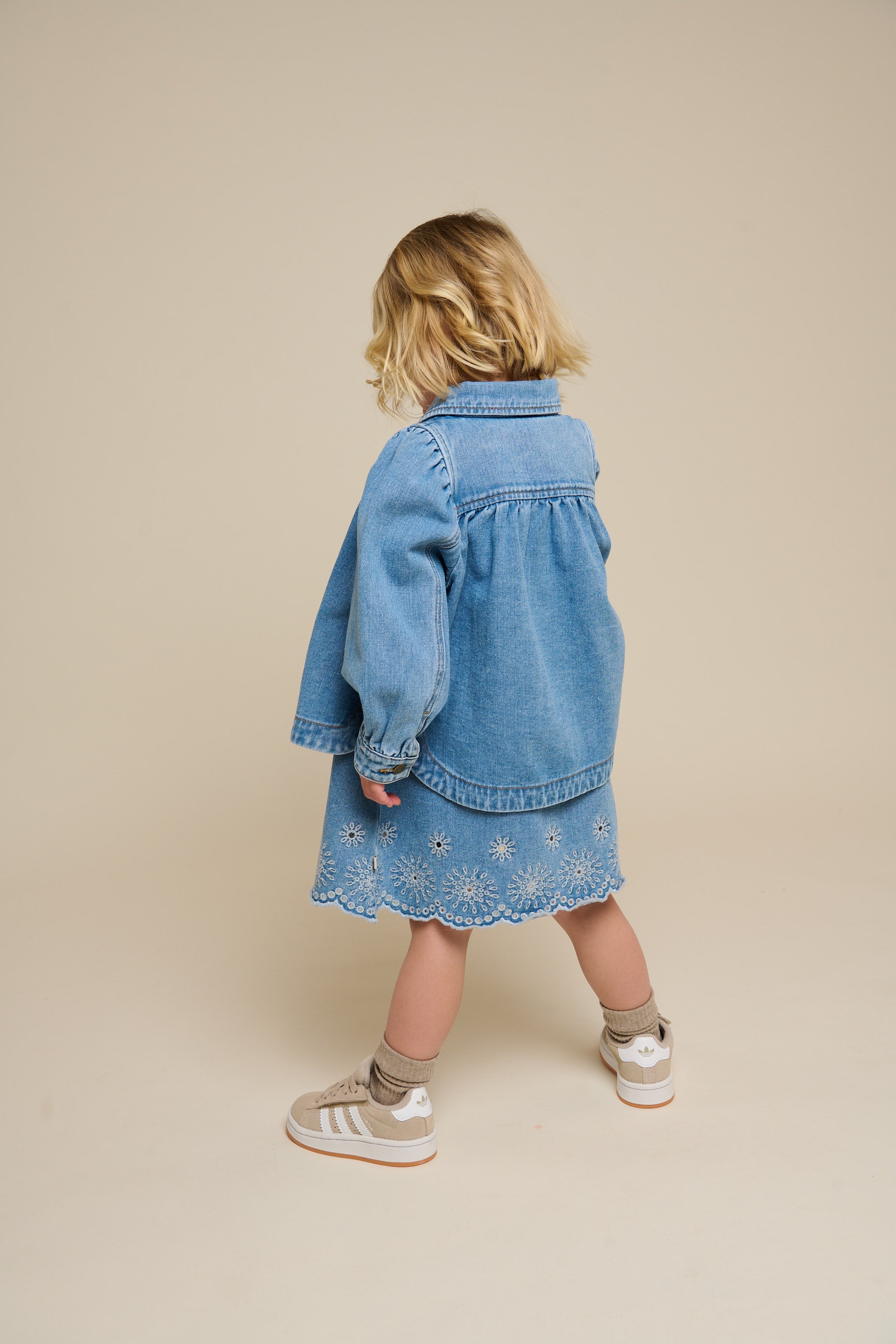 Embroidered Denim Mini Dress - Kids - Light Blue Denim | 101018 Vera