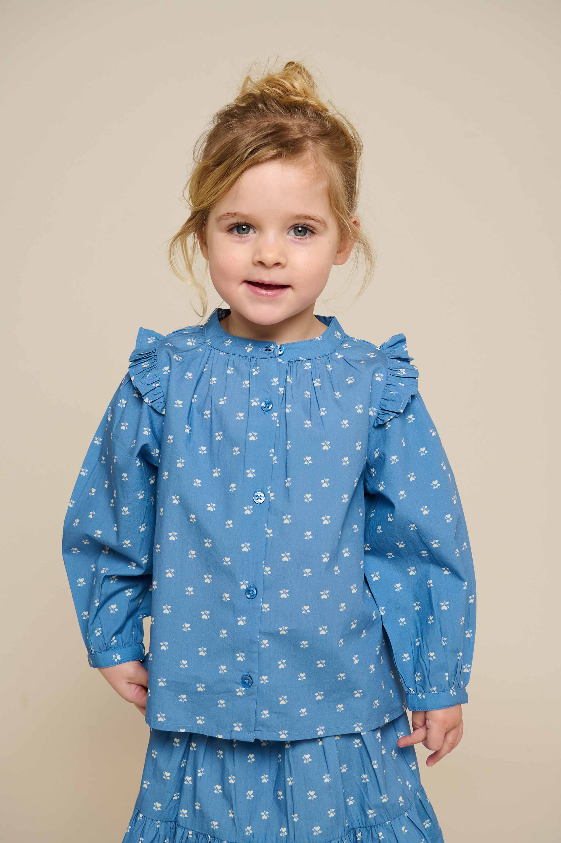 Printed Poplin Shirt Blouse - Kids - Dusty Blue | 101056 Camilla