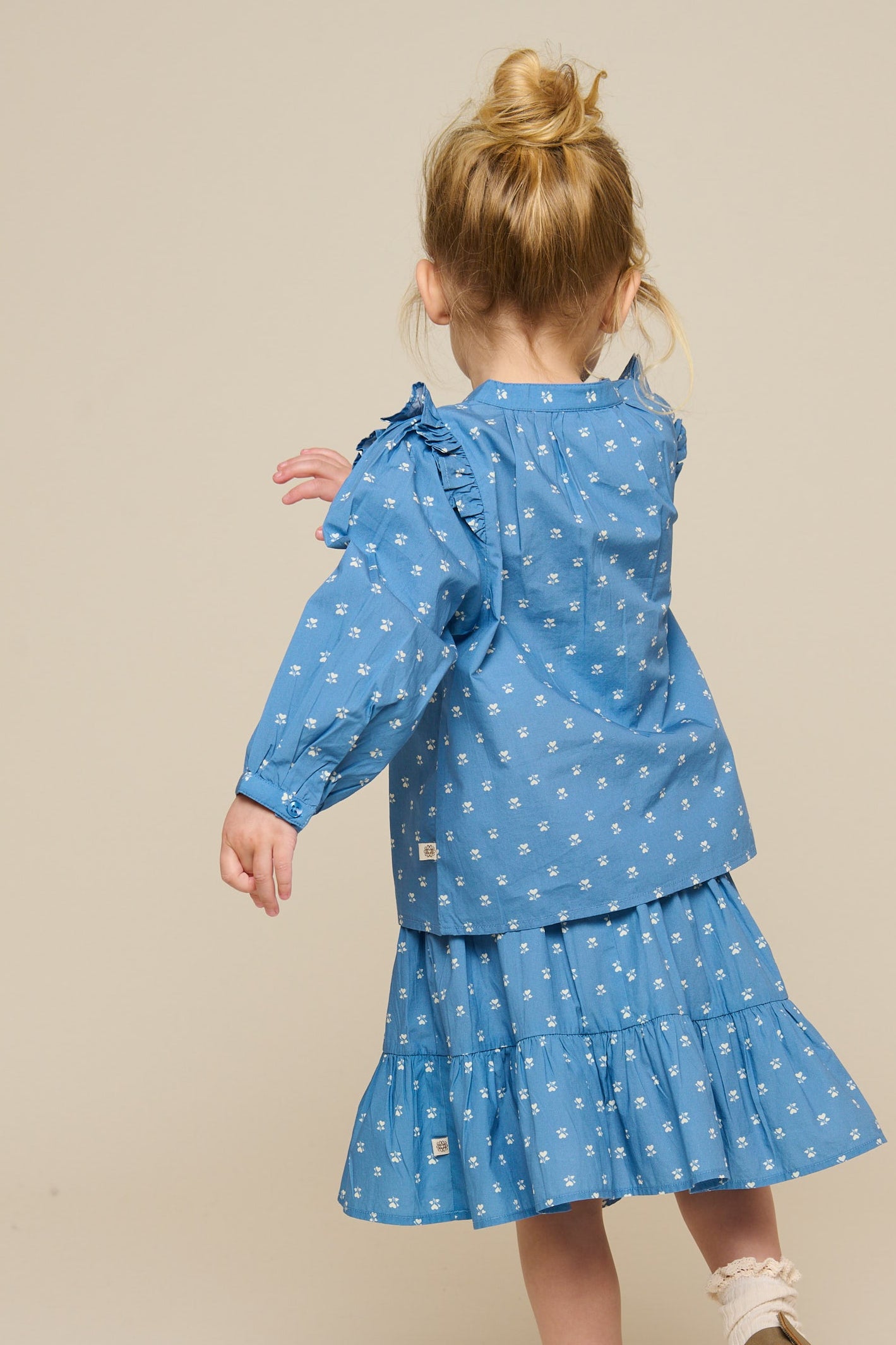 Printed Poplin Shirt Blouse - Kids - Dusty Blue | 101056 Camilla