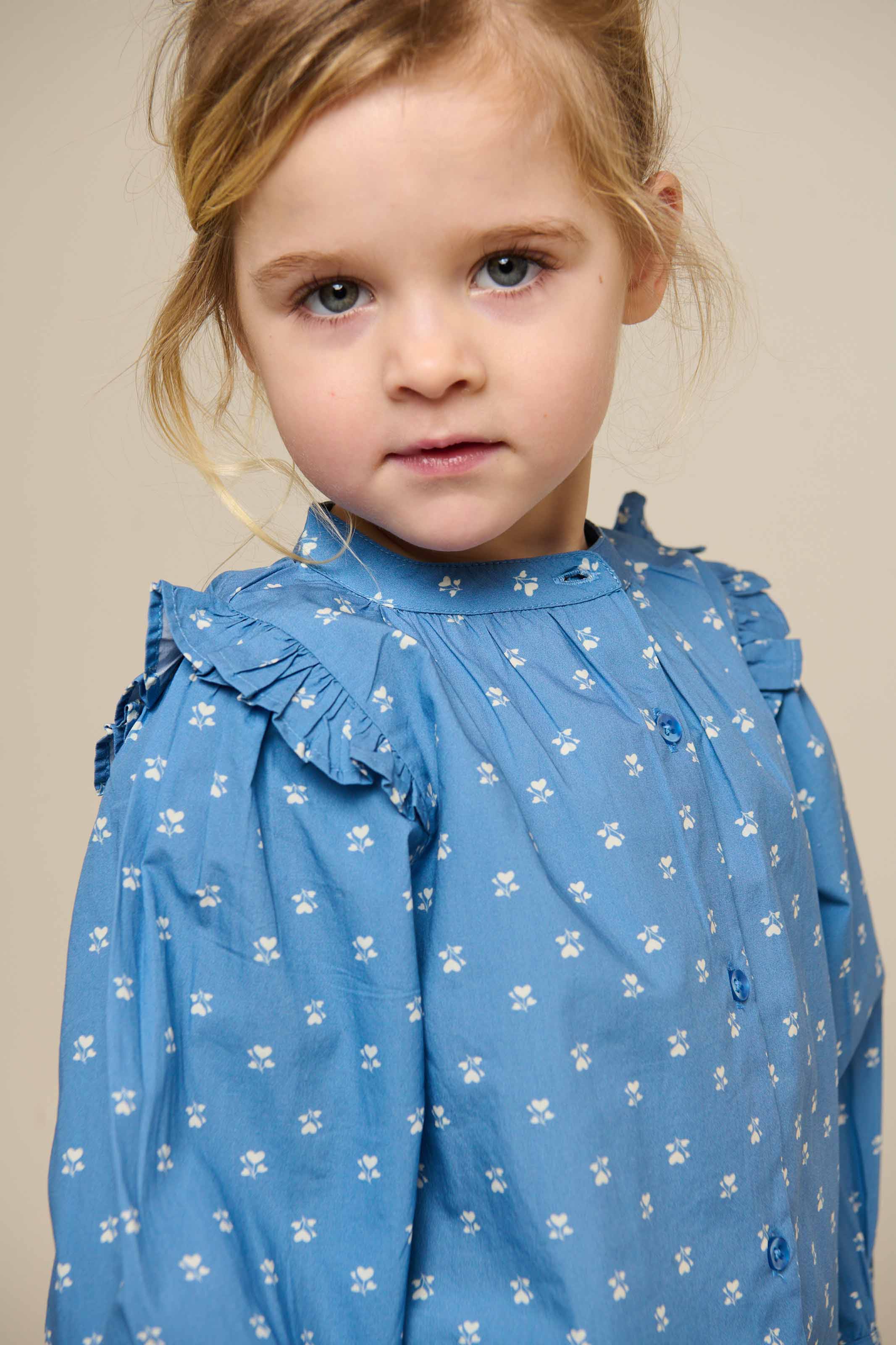 Printed Poplin Shirt Blouse - Kids - Dusty Blue | 101056 Camilla