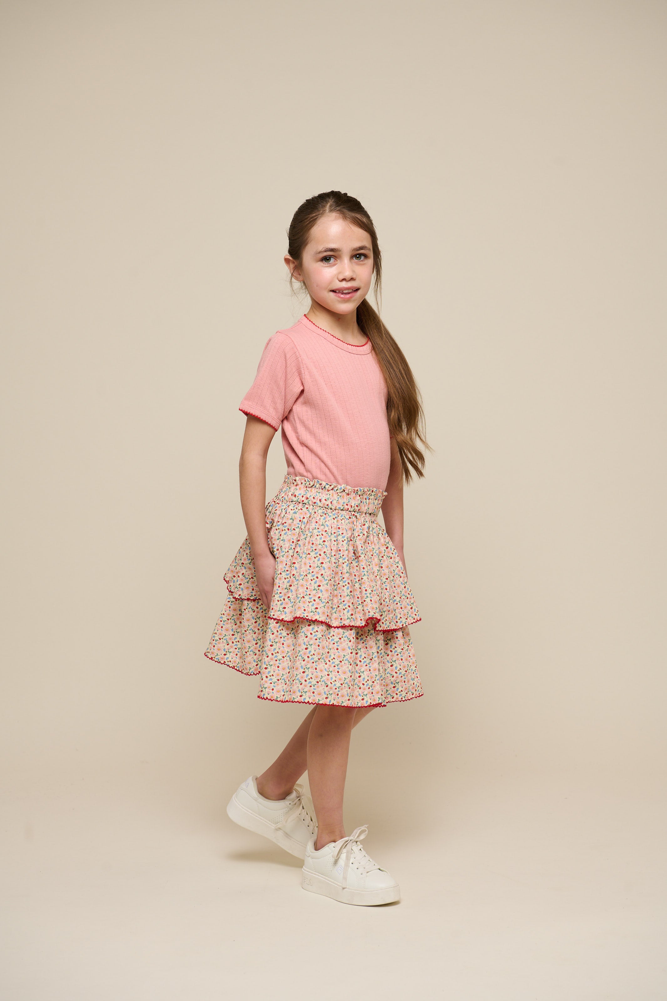 Pointelle t-shirt with contrast picot - Tween - Rose Tan | 101288 Drew