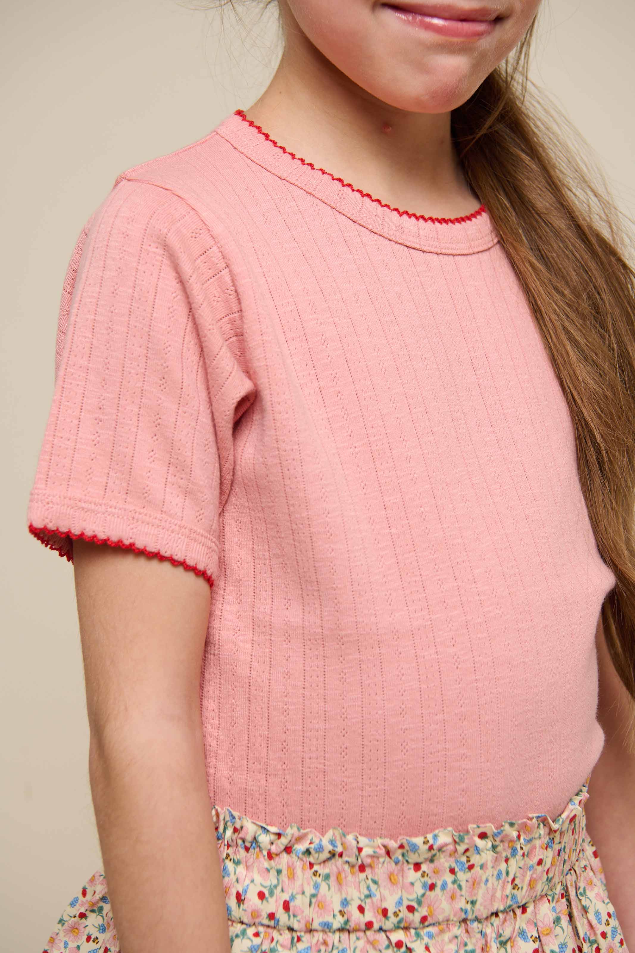 Pointelle t-shirt with contrast picot - Tween - Rose Tan | 101288 Drew