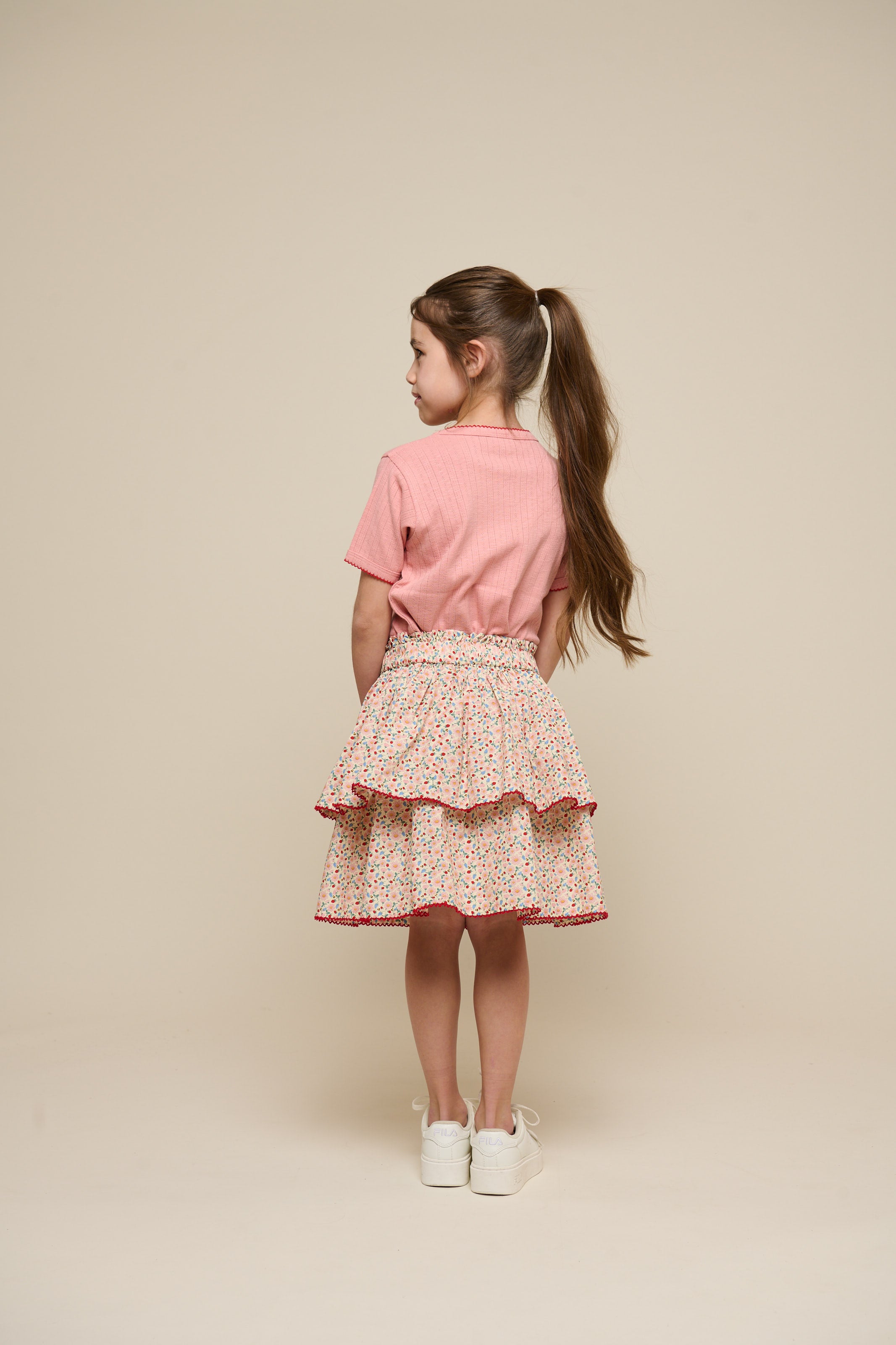 Flower Printed Poplin Frill Skirt - Tween - Rose | 100953 Poppy