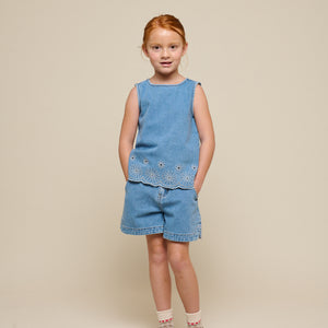 Embroidered Denim Top - Tween - Light Blue Denim | 101021 Vera
