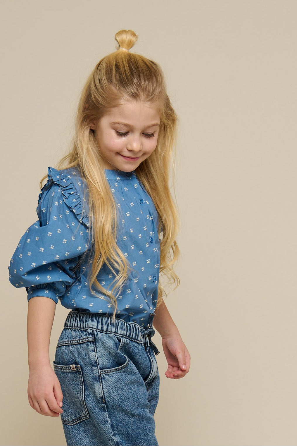 Printed Poplin Shirt Blouse - Tween - Dusty Blue | 101087 Camilla