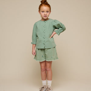 Embroidered Seersucker Shorts - Tween - Dusty Green | 100985 Nora