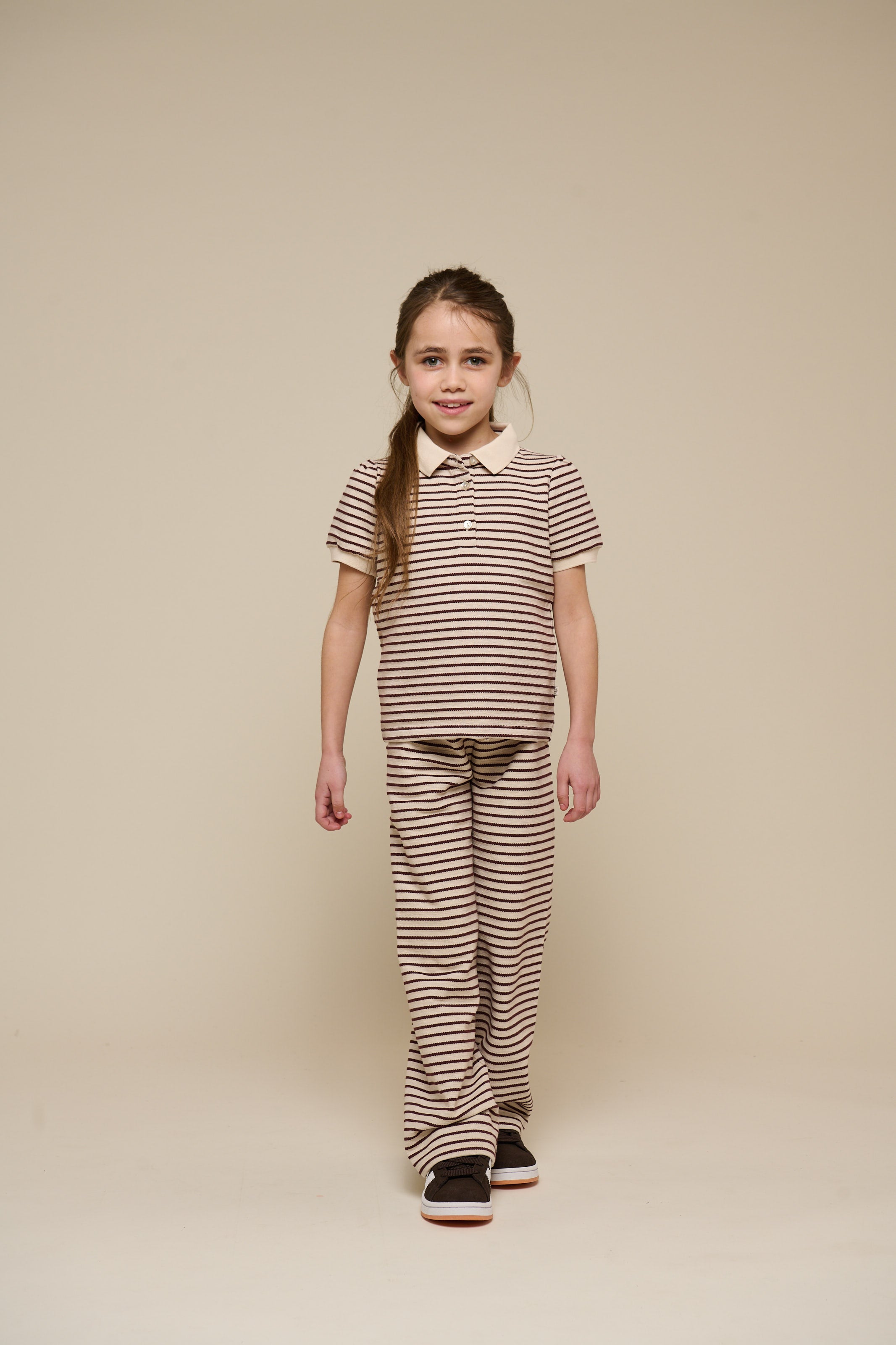 Striped Jersey Polo - Tween - Brown | 101005 Emmie