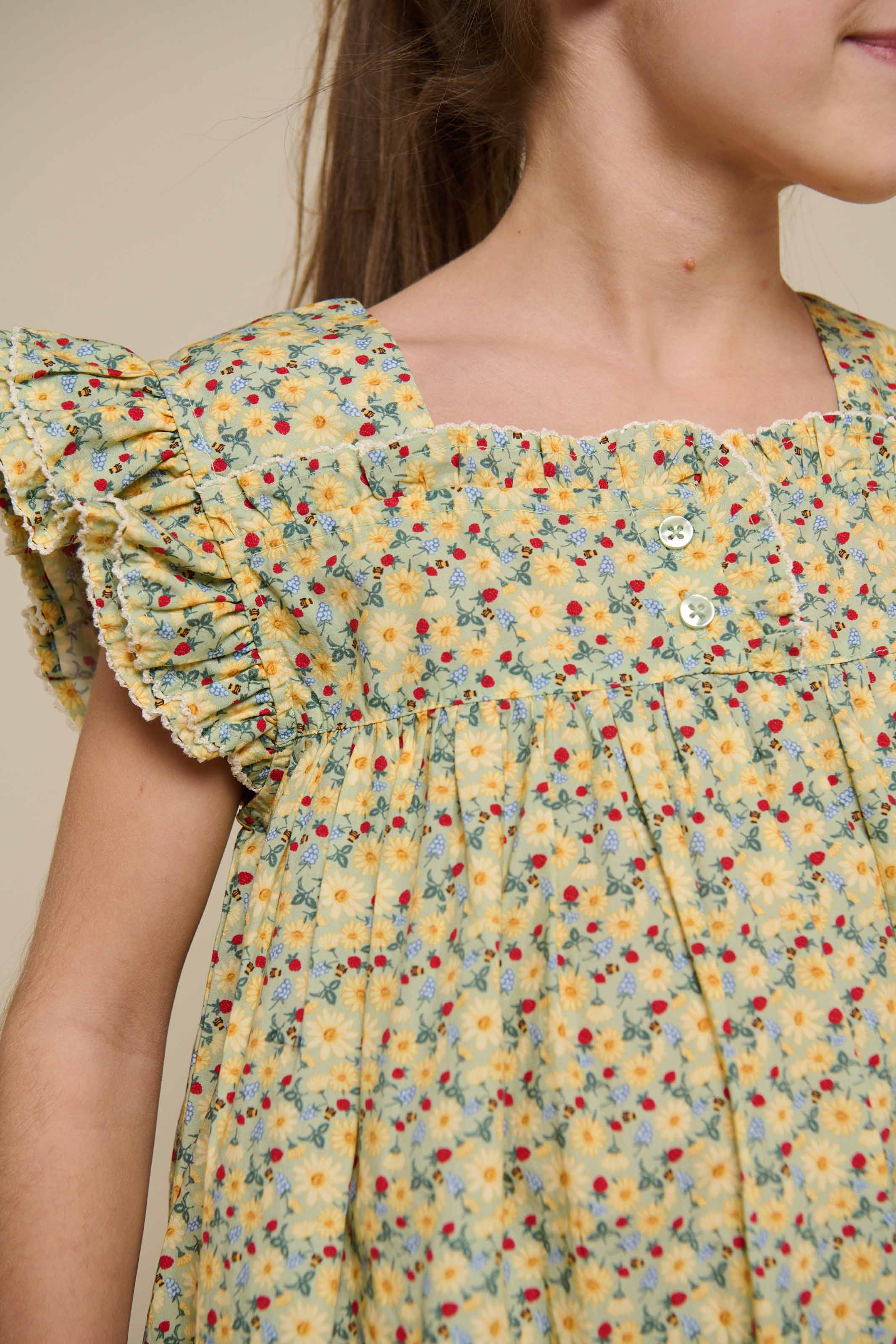 Flower Printed Poplin Dress - Tween - Green | 100963 Poppy