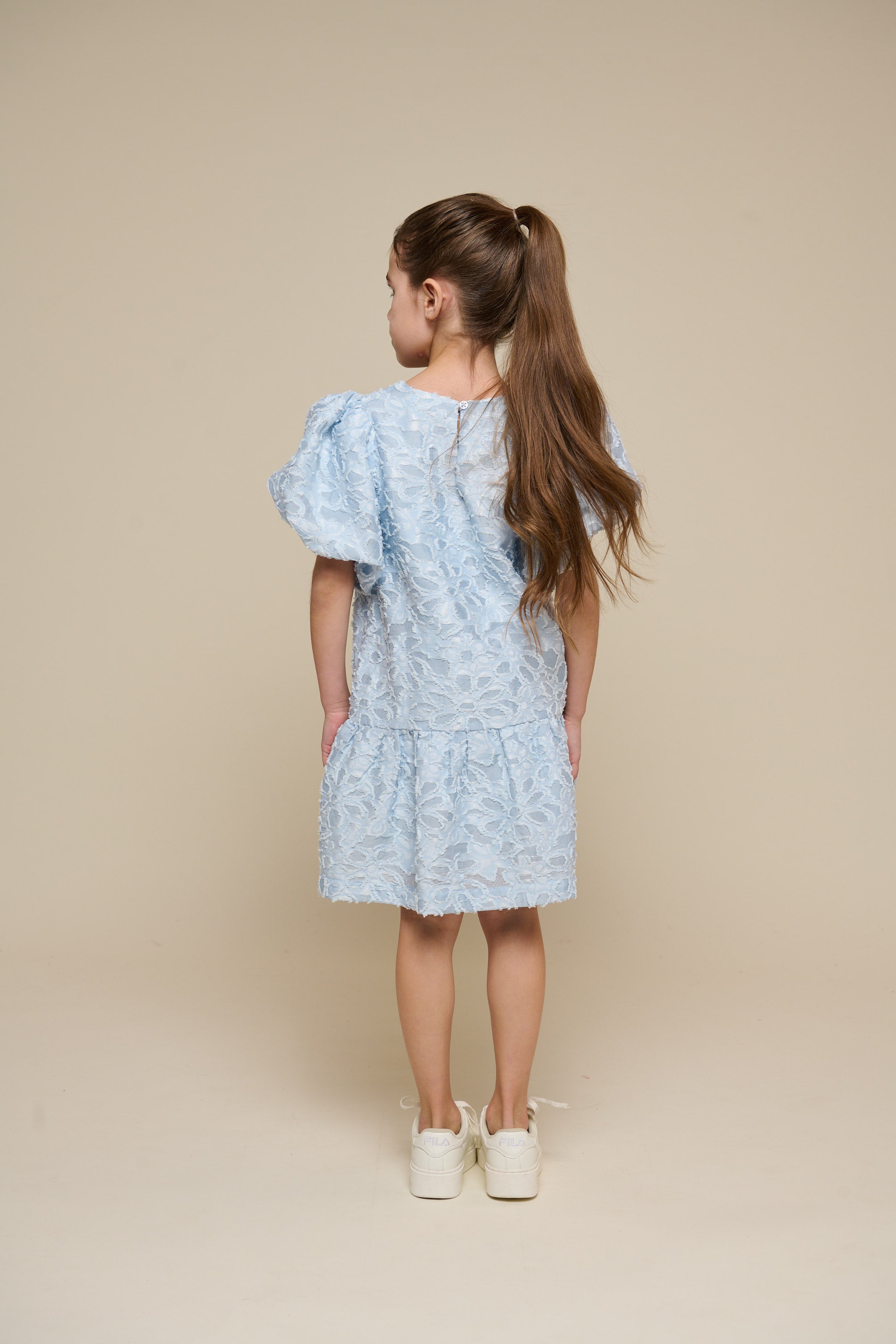 Cotton-blend Jacquard Dress - Tween - Light Blue | 100995 Giselle
