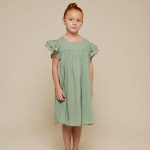 Cotton Dress with Ric Rac Frill - Tween - Dusty Green | 101066 Alma