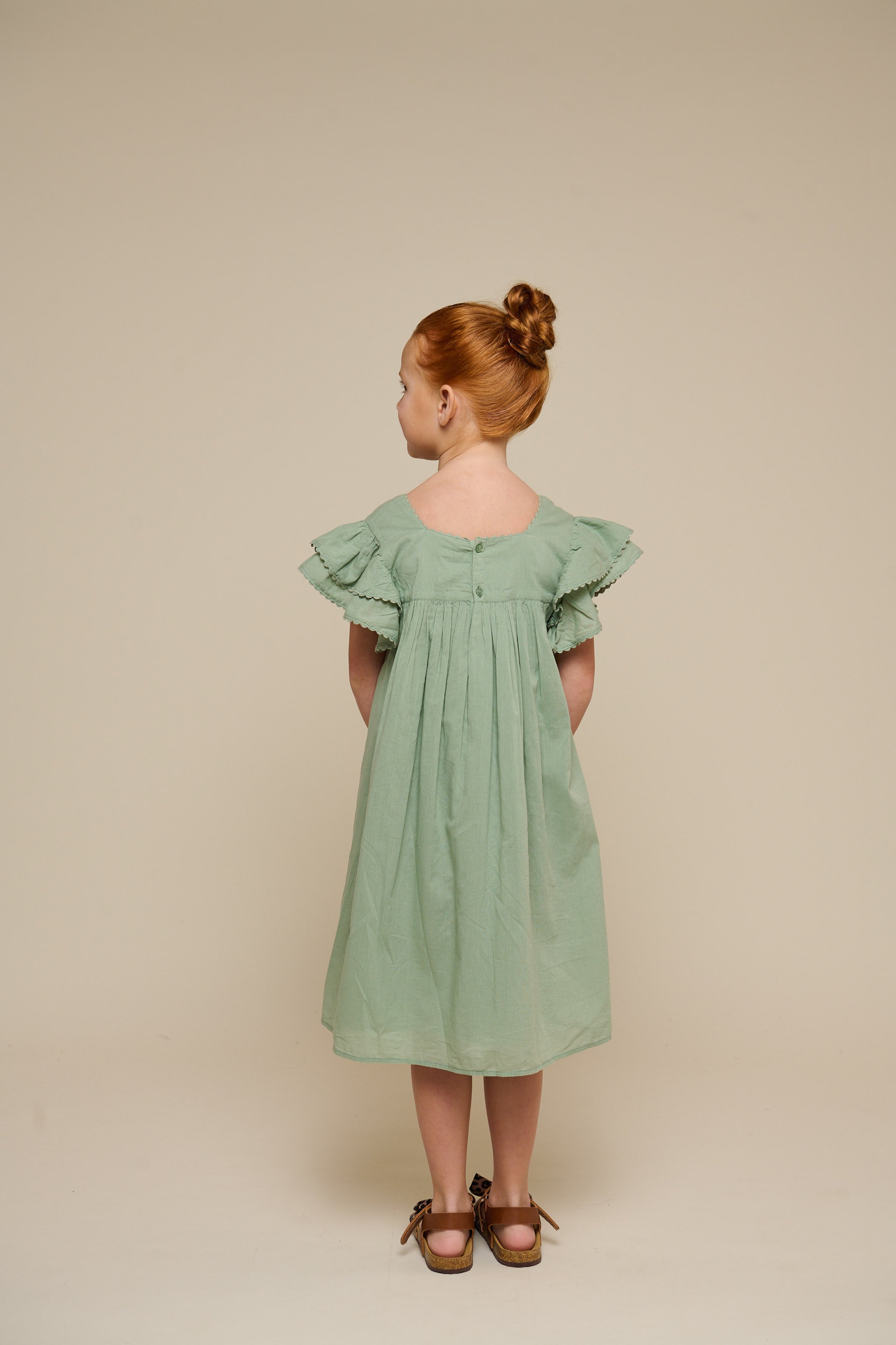 Cotton Dress with Ric Rac Frill - Tween - Dusty Green | 101066 Alma