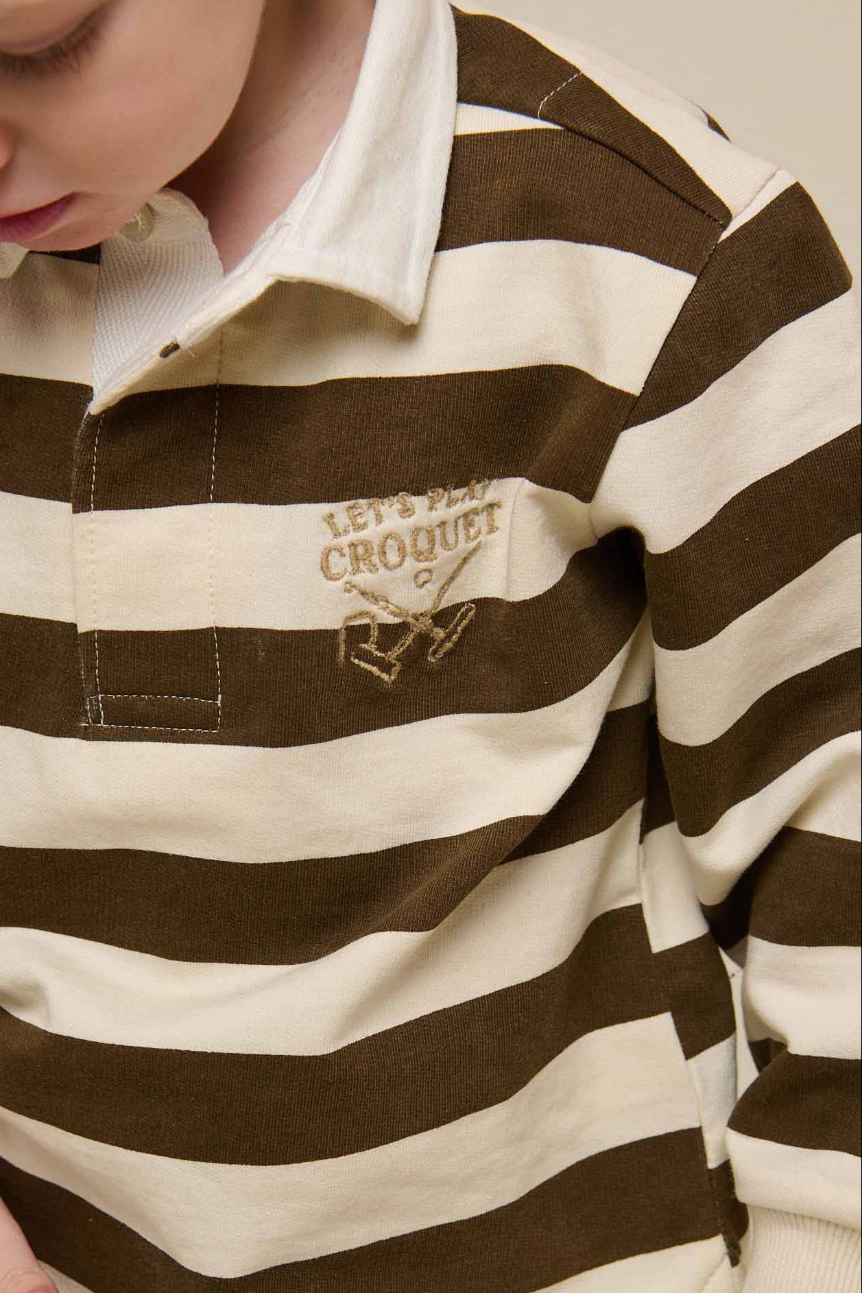 Gestreiftes Polo-Sweatshirt - Kids - Dark Brown/Offwhite | 101397 Marco