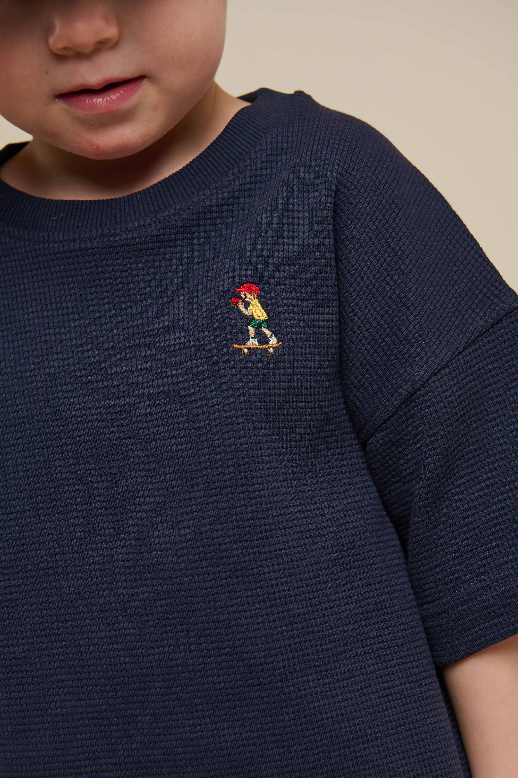 Waffle T-shirt - Kids - Navy | 101152 Evan