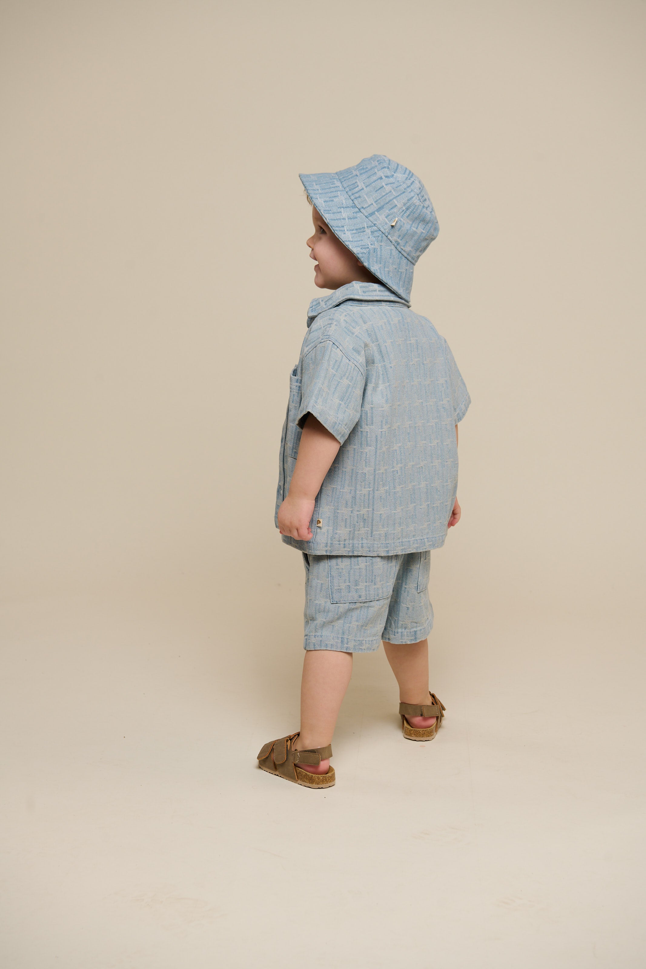 Jacquard Denim Short Sleeve Shirt Jacket - Kids - Blue Denim | 101060 Kyle
