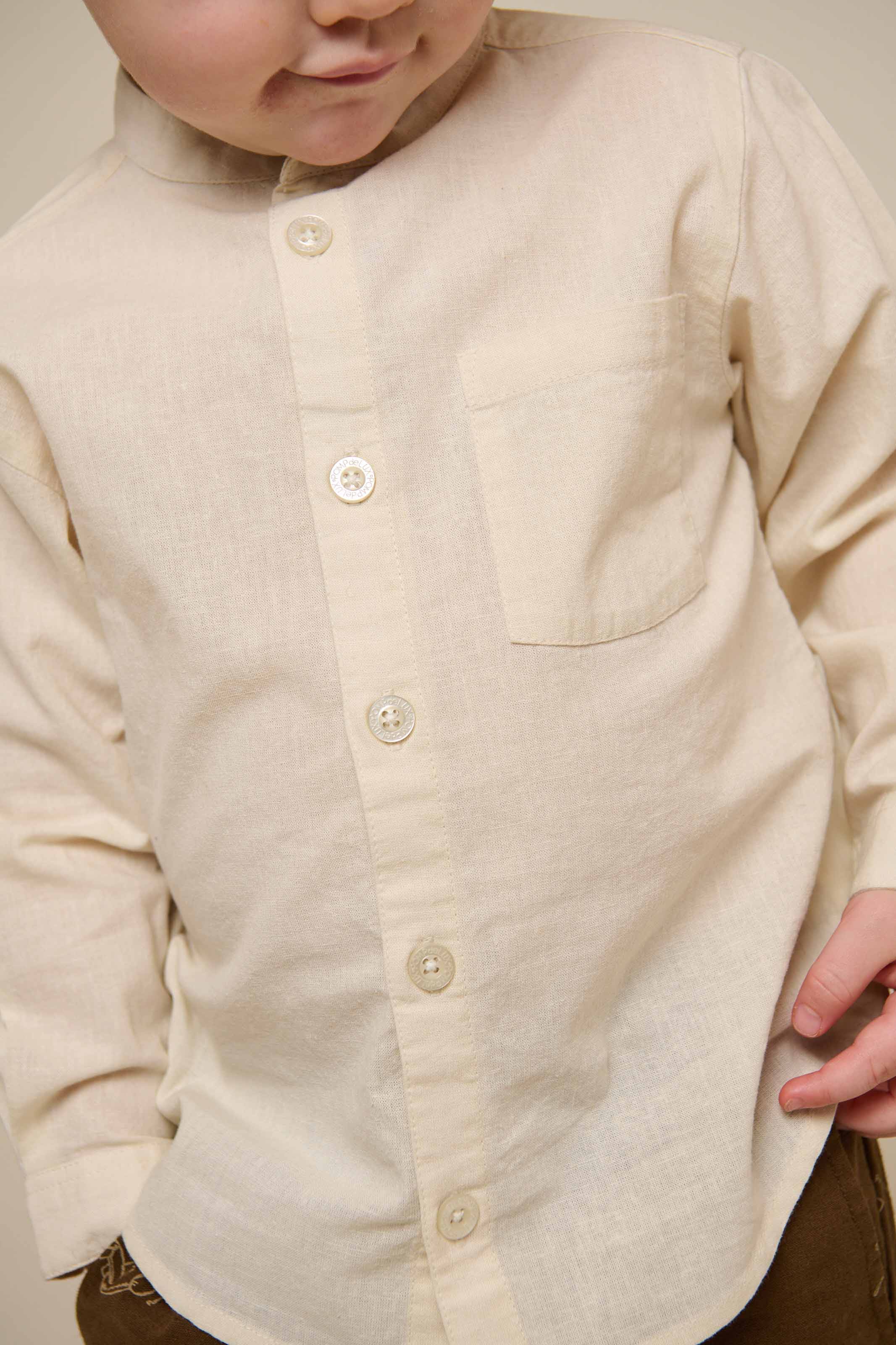 Linen Mix Mandarin Collar Shirt - Kids - Offwhite | 101201 Lucca