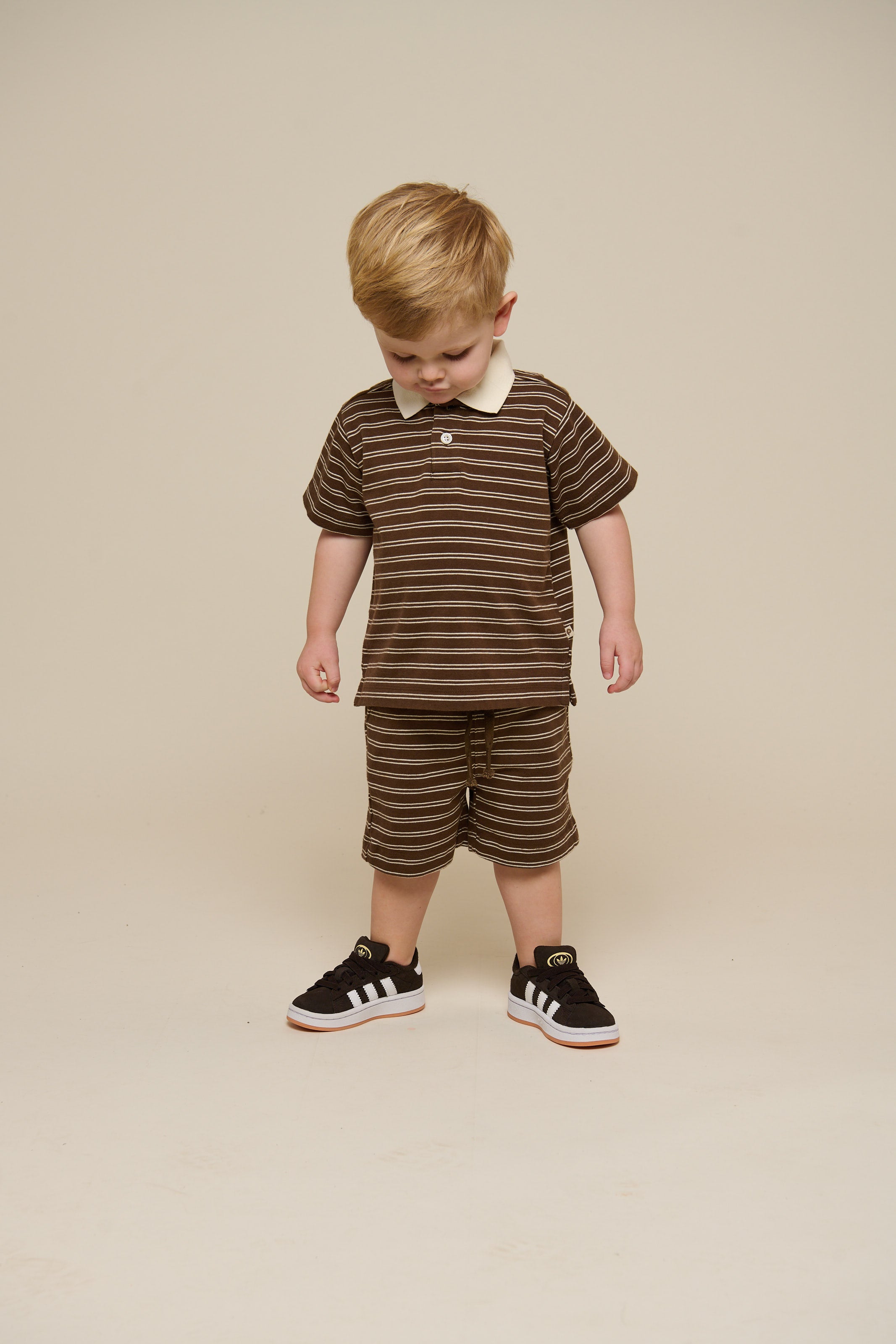 Striped Jersey Shorts - Kids - Dark Brown | 101181 Otto