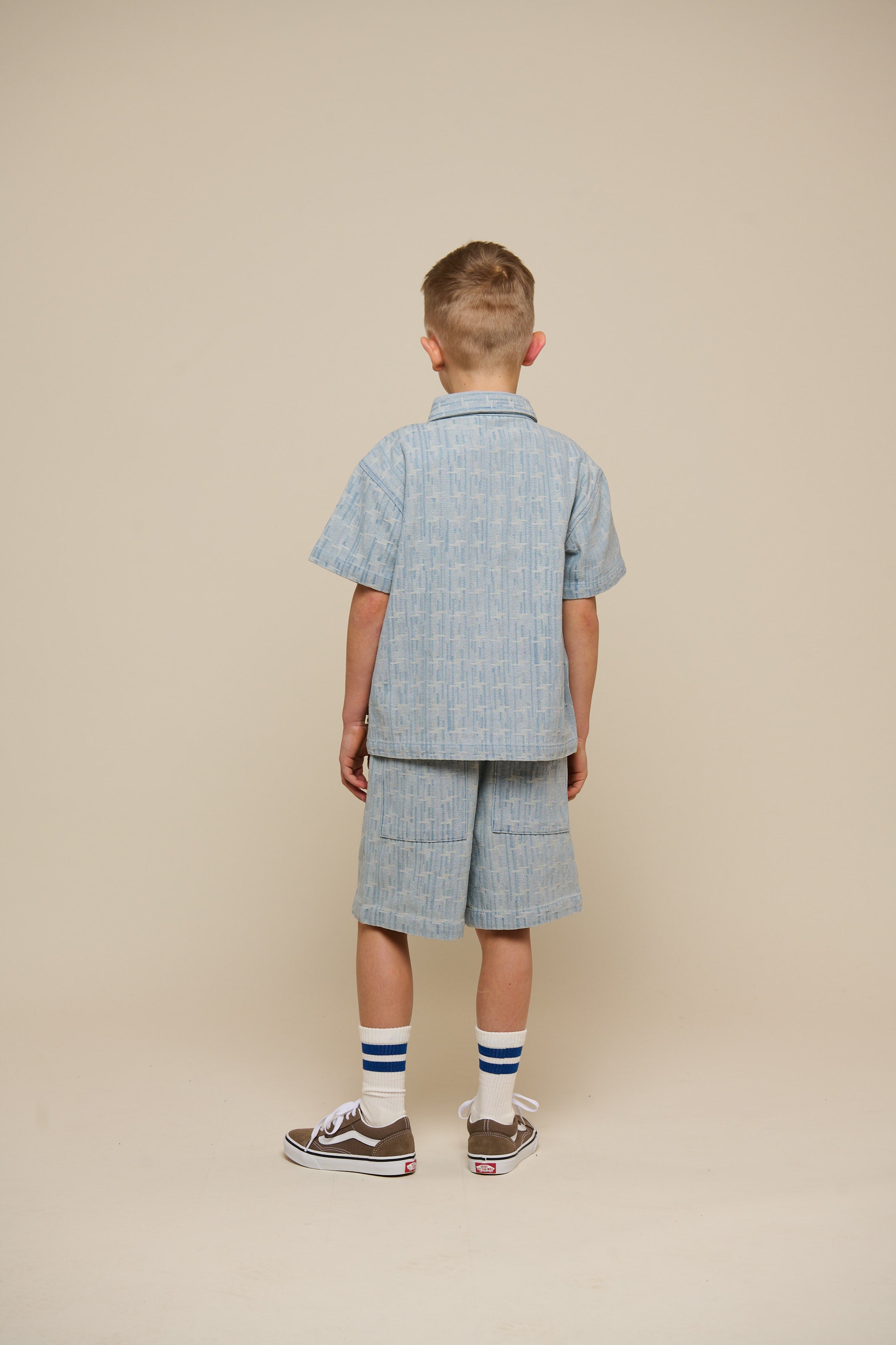 Jacquard Denim Short Sleeve Shirt Jacket - Tween - Blue Denim | 101093 Kyle